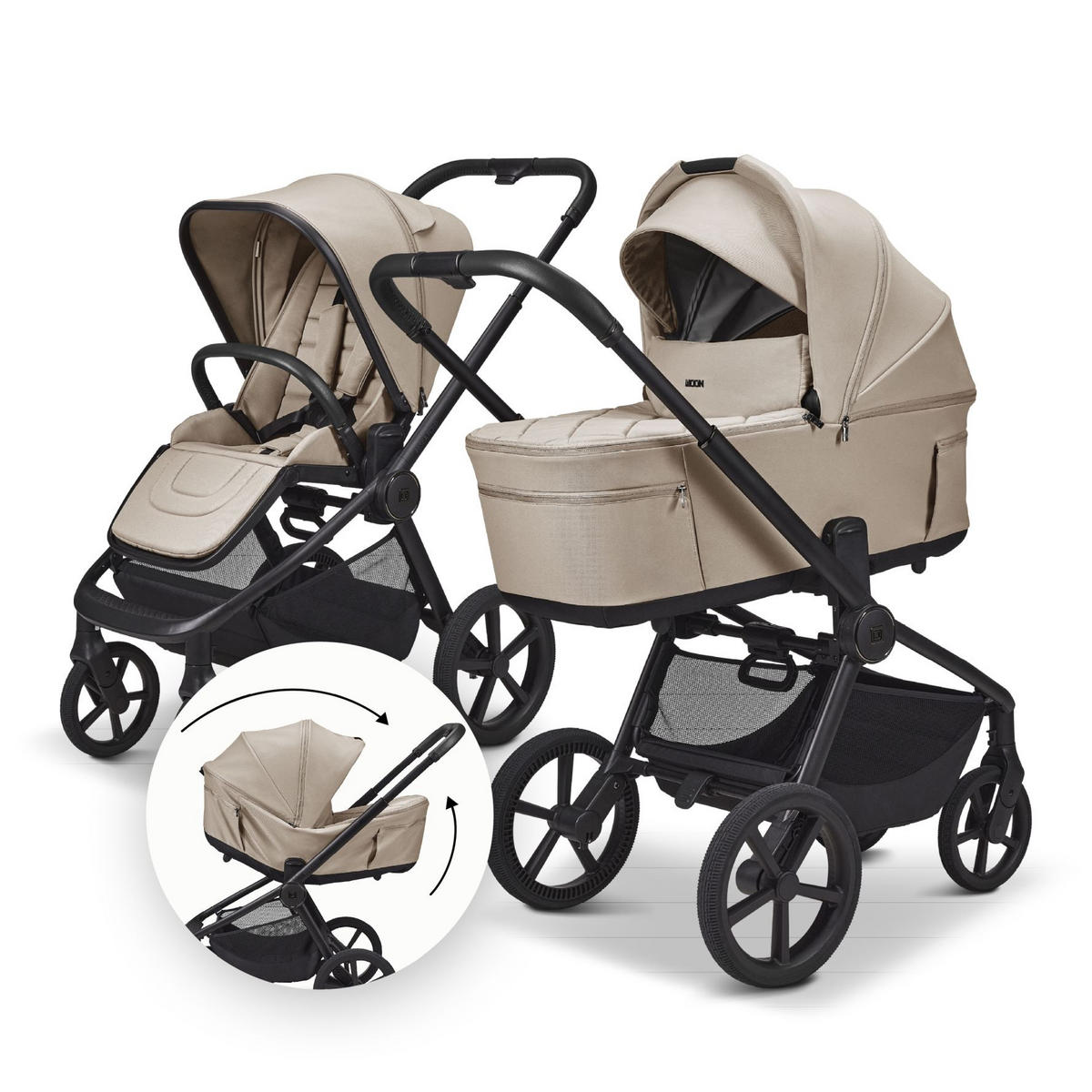KOMBIKINDERWAGEN  Resea Fold  sand  - Sandfarben/Schwarz, Basics, Textil/Metall (116/57/94cm) - Moon