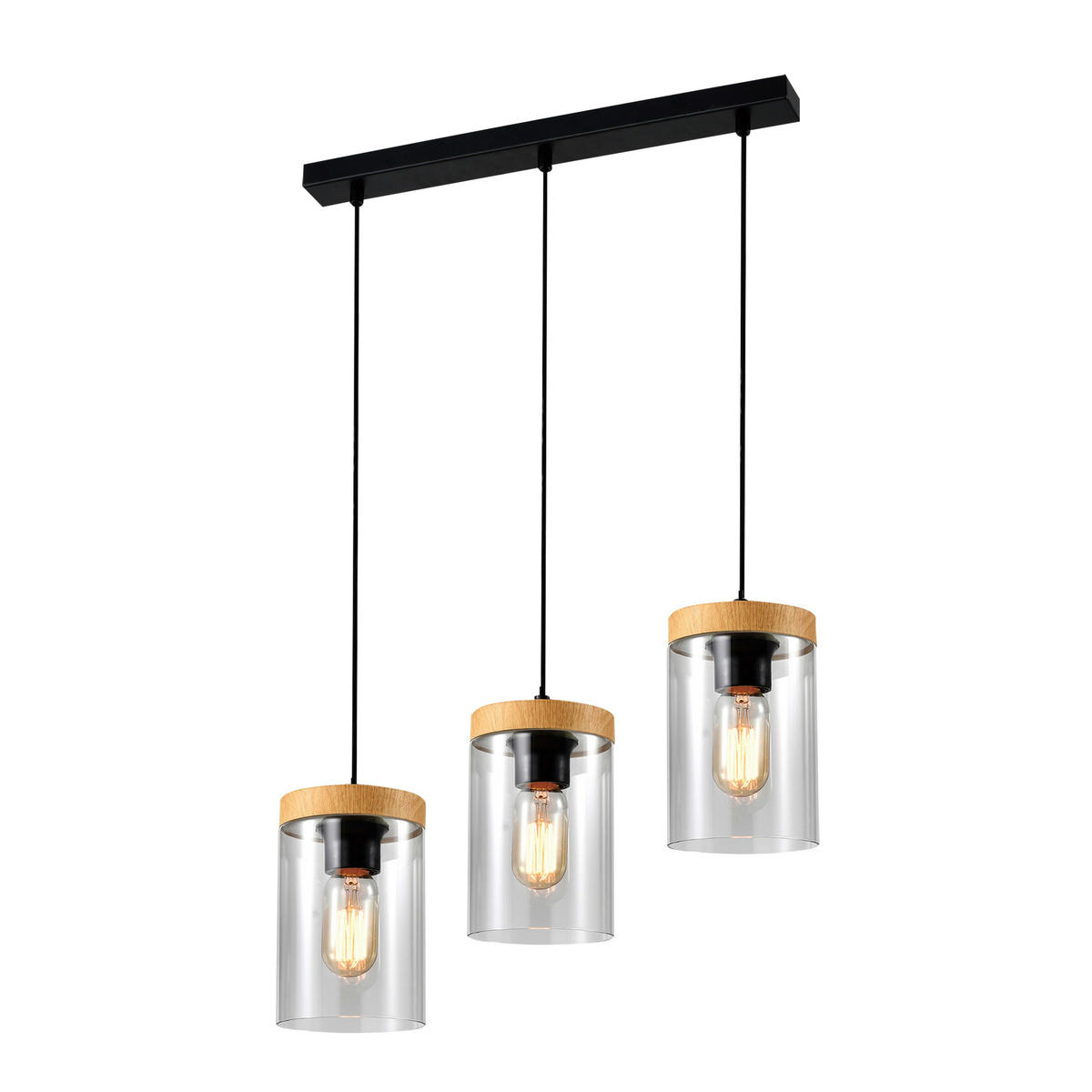 PENDELLEUCHTE 52/12/100 cm  - Eichefarben/Schwarz, KONVENTIONELL, Glas/Metall (52/12/100cm)