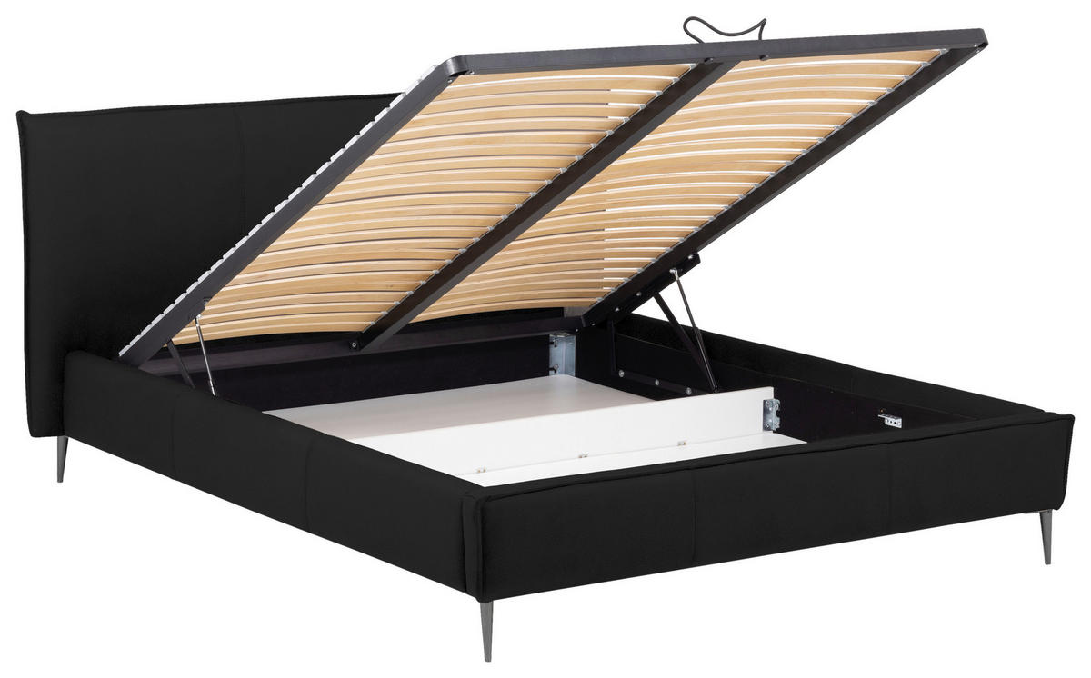POLSTERBETT 180/200 cm,  in Schwarz, gepolstertes Kopfteil, Lattenrost, Bettkasten,  - Schwarzchrom/Schwarz, KONVENTIONELL, Leder/Holz (180/200cm) - Esposa
