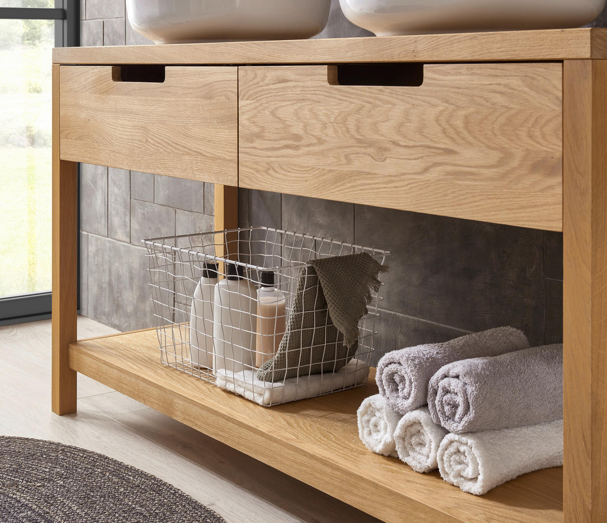 WASCHBECKENUNTERSCHRANK 140/80/45 cm  - Eichefarben, Natur, Holz (140/80/45cm) - Linea Natura