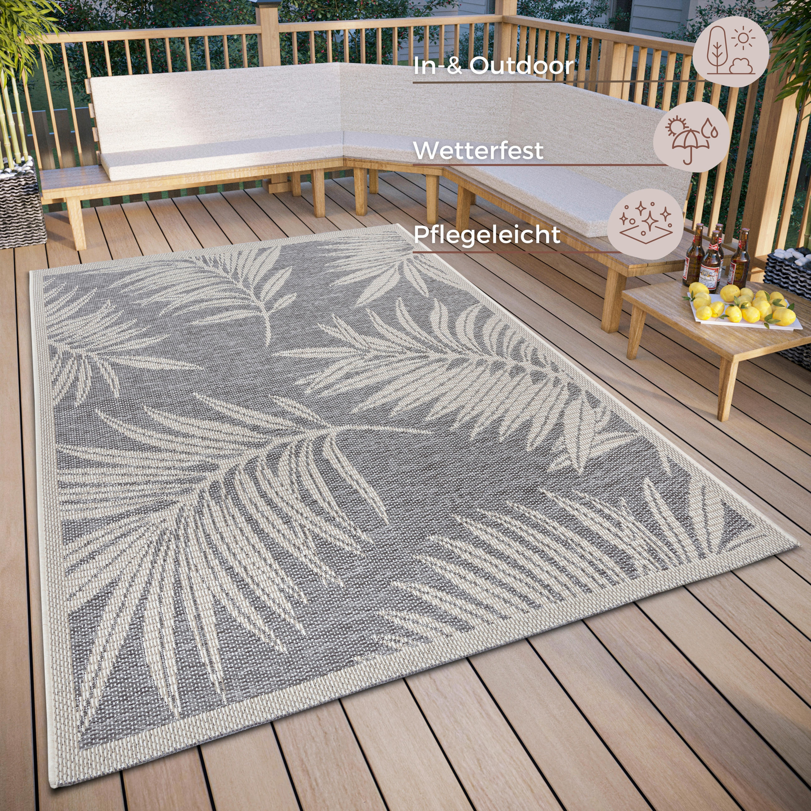 OUTDOORTEPPICH 63/120 cm Clyde Creme, Grau  - Creme/Grau, Design, Kunststoff (63/120cm)