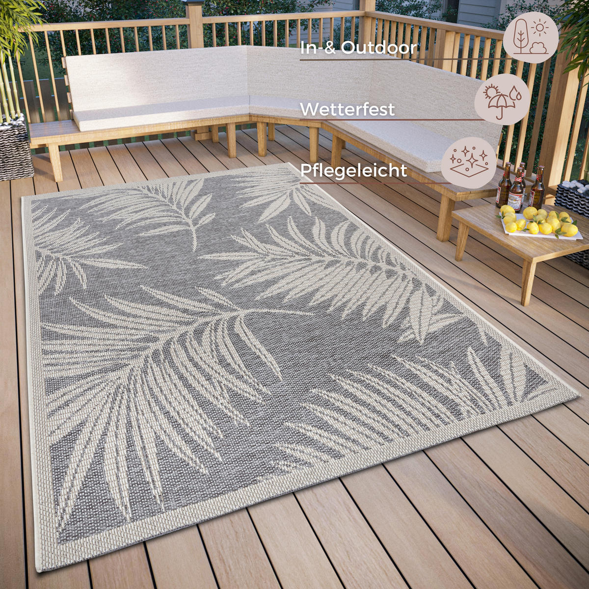 OUTDOORTEPPICH 155/235 cm Clyde Creme, Grau  - Creme/Grau, Design, Kunststoff (155/235cm)
