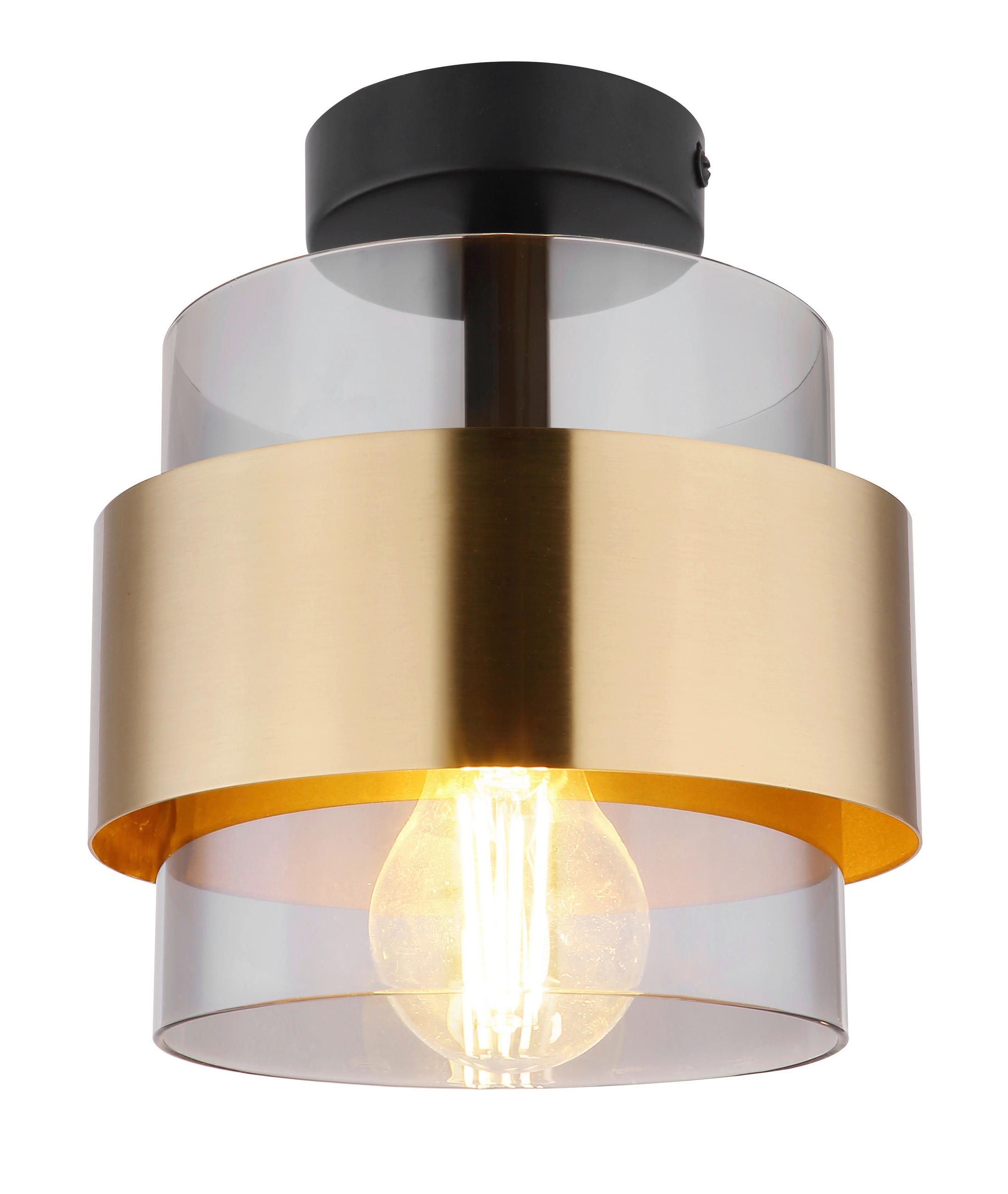 DECKENLEUCHTE 18/21,5 cm   - Messingfarben/Schwarz, Design, Glas/Metall (18/21,5cm) - Globo