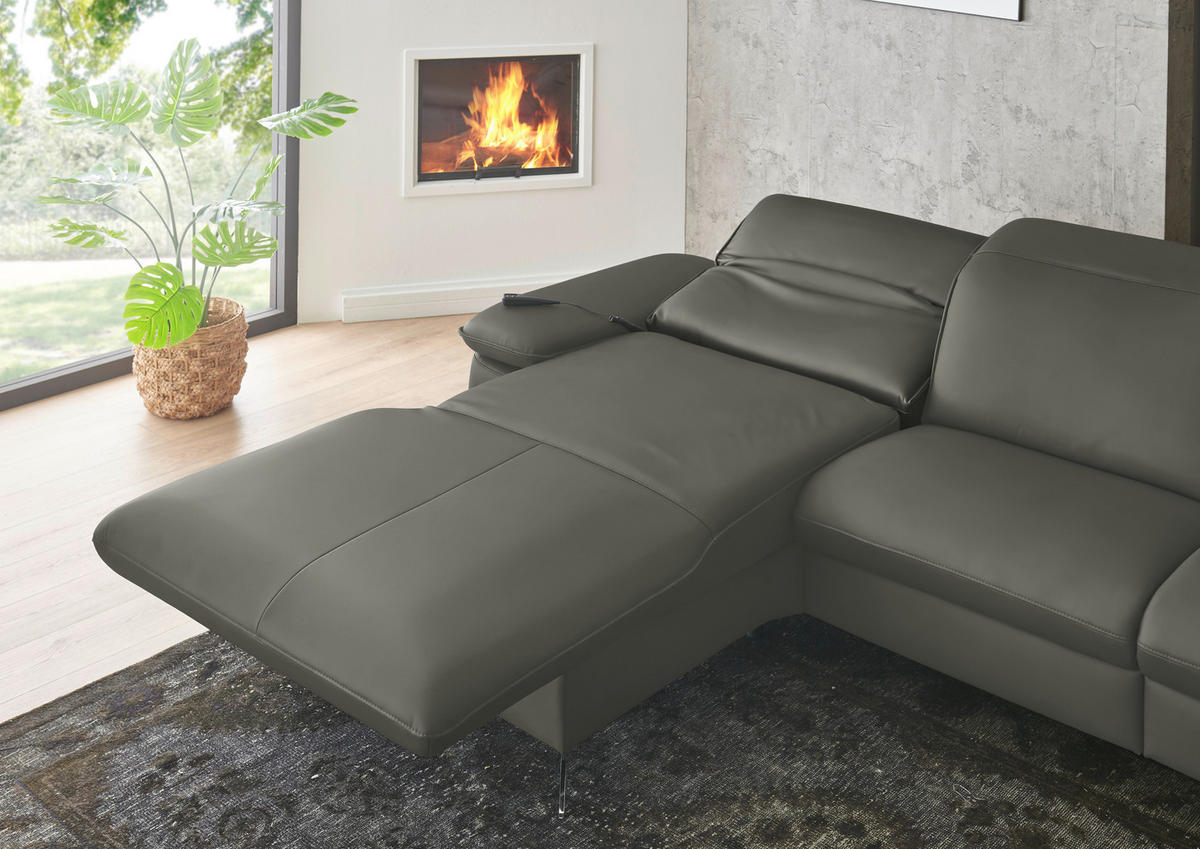 ECKSOFA  Echtleder Grau  - Schwarz/Grau, Design, Leder/Metall (169/307cm) - Beldomo Premium