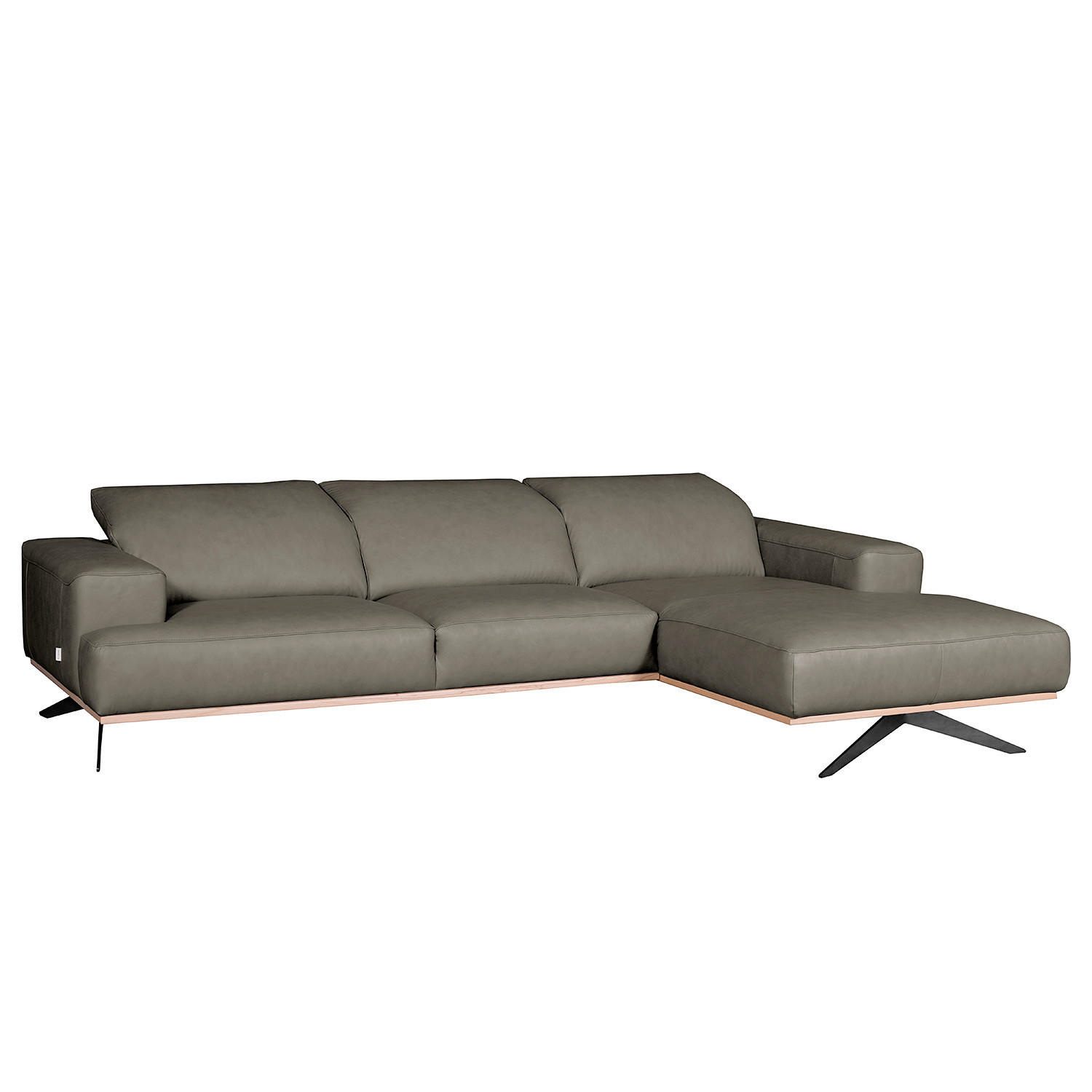 ECKSOFA  in Echtleder Grau  295/187 cm  - Schwarz/Grau, Design, Leder/Metall (295/187cm) - Livetastic