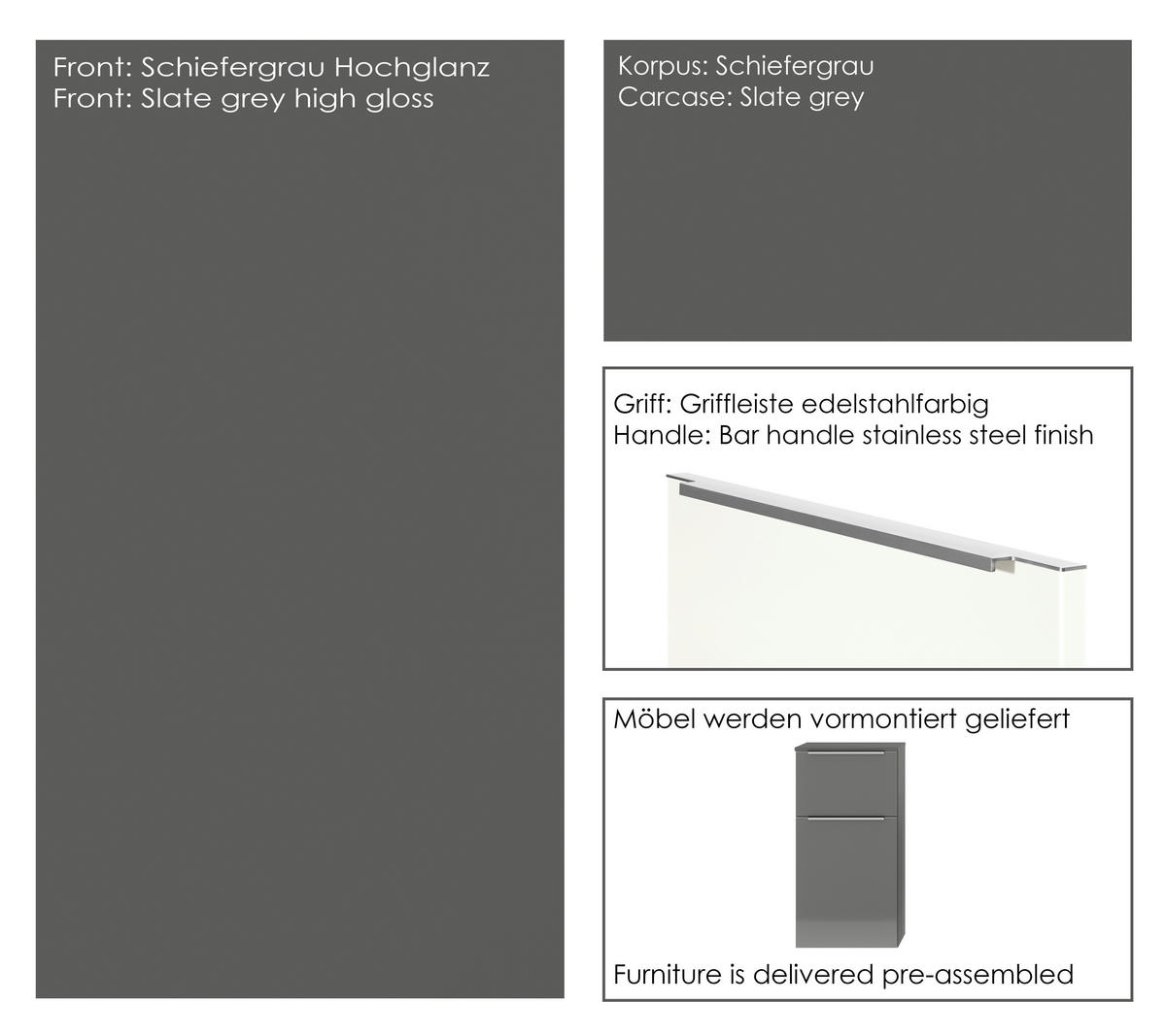 BADEZIMMER 3-teilig  in 81 cm  - Schieferfarben/Edelstahlfarben, MODERN, Holzwerkstoff/Stein (81cm) - Nobilia