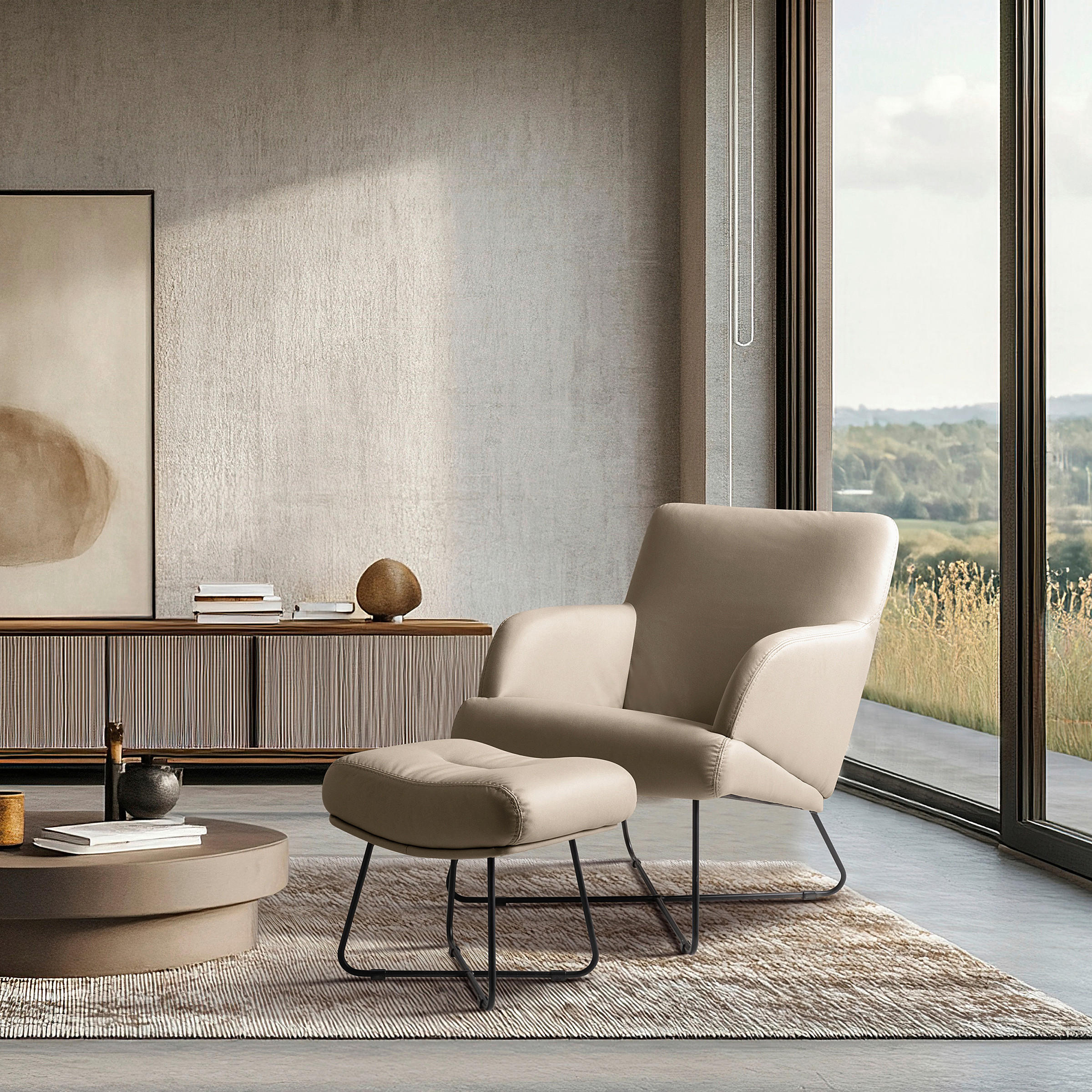 SESSELSET in Lederlook Beige  - Beige, Design, Textil/Metall (67/87/74cm) - Livetastic