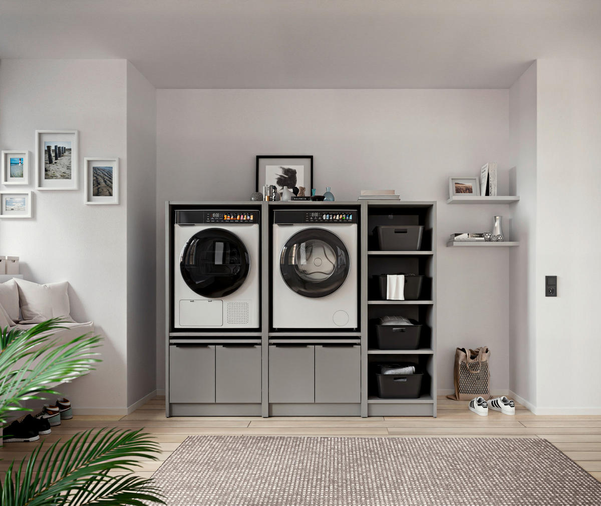 MEHRZWECKSCHRANK 50/150/68 cm  - gris/couleur de chêne, Basics, matière synthétique/matériau de bois (50/150/68cm) - MID.YOU