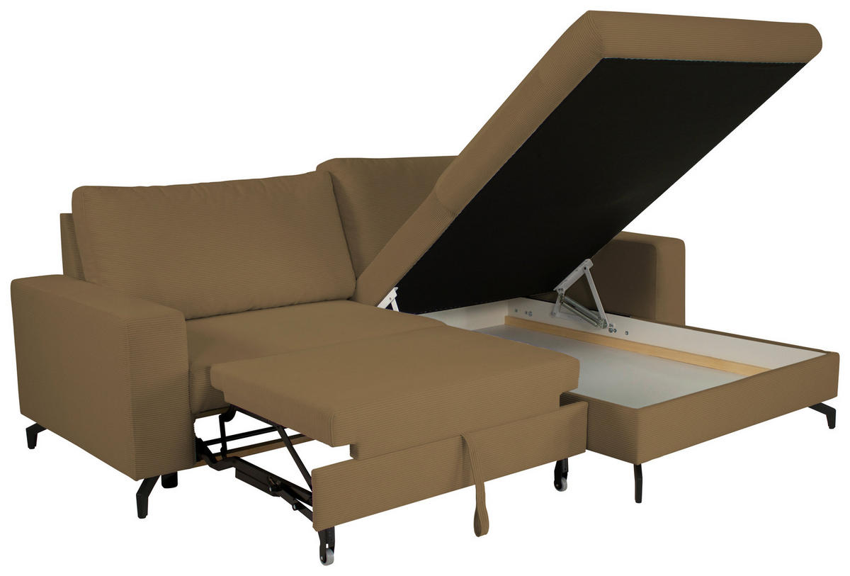ECKSOFA CLARA Hellbraun Rückenkissen, Bettkasten, Liegefläche im Originalstoff  - Hellbraun, MODERN, Textil (240/177cm) - P & B