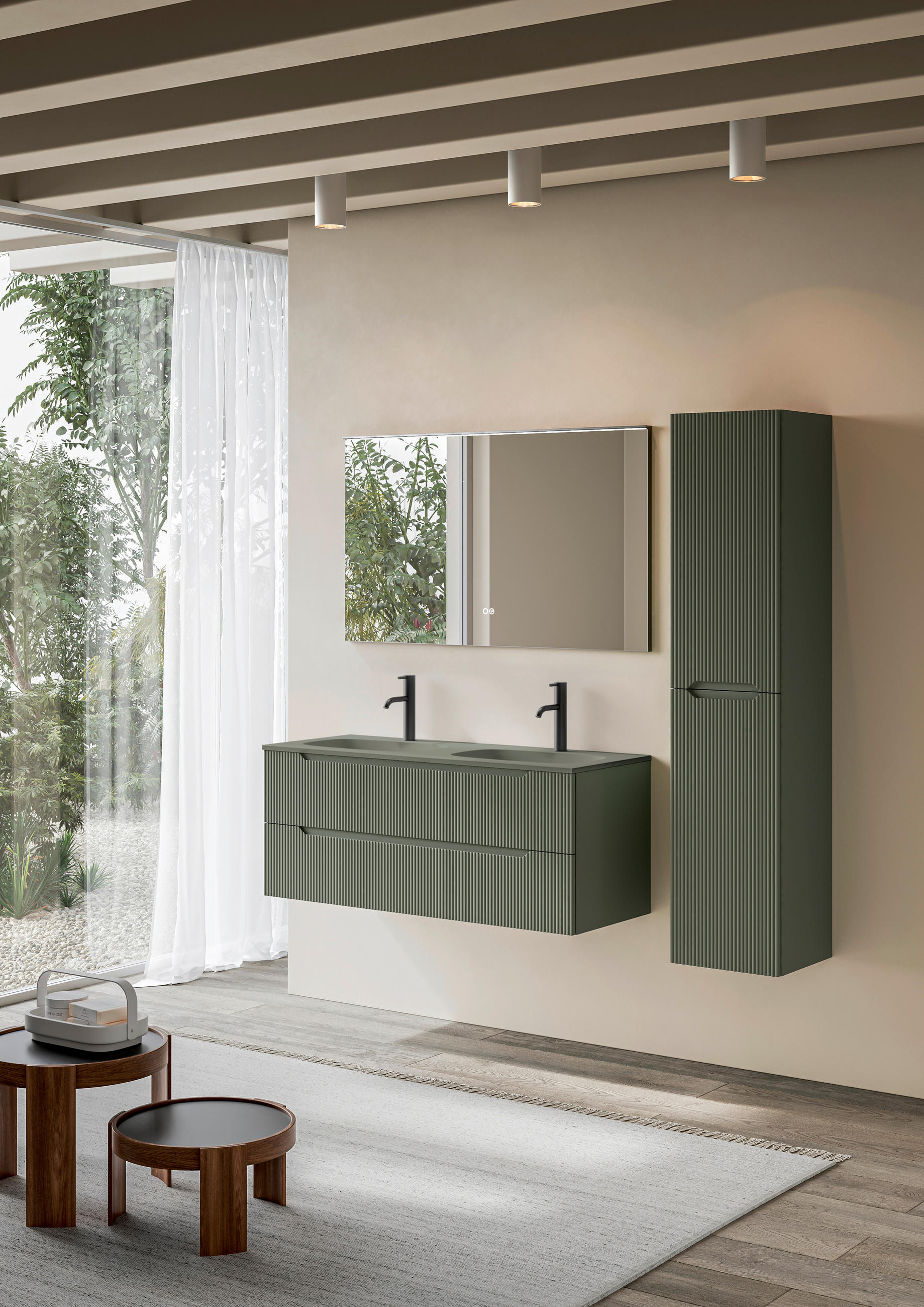 BADEZIMMER 3-teilig  in 120 cm  - Schilfgrün/Weiß, KONVENTIONELL, Holzwerkstoff/Stein (120cm) - Belluti