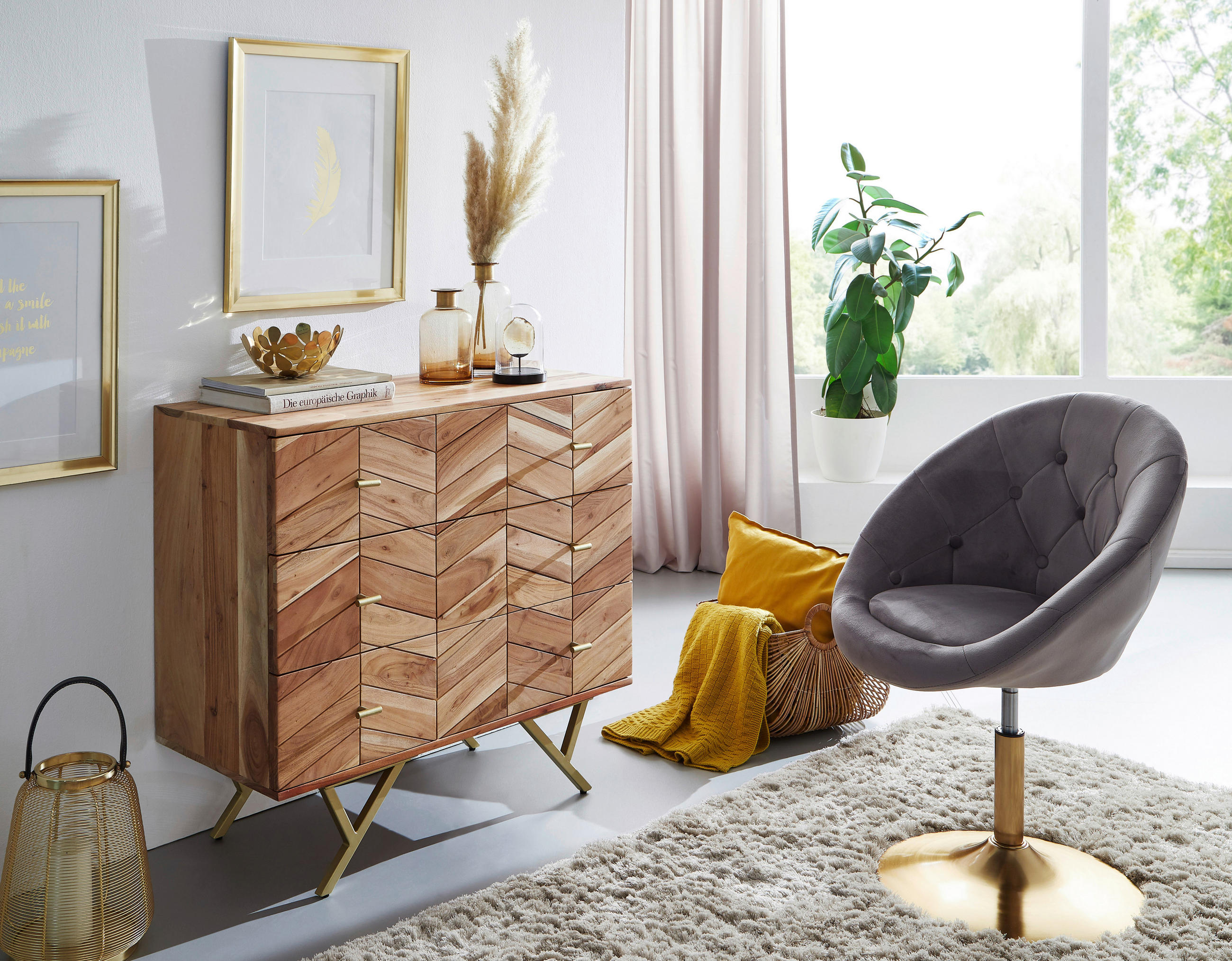 SIDEBOARD 90/86/40 cm  - Goldfarben/Braun, Design, Holz/Metall (90/86/40cm) - MID.YOU