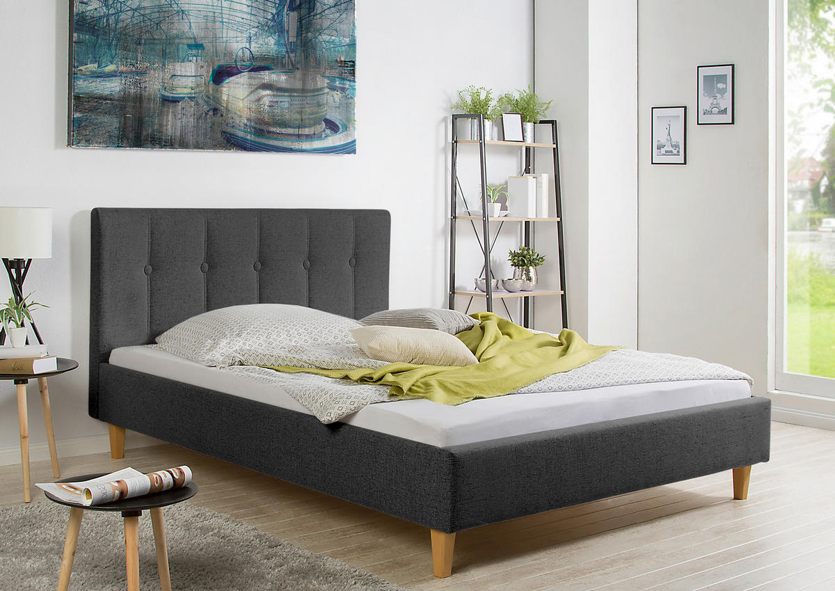 POLSTERBETT  in Anthrazit,  - Anthrazit/Naturfarben, MODERN, Holz/Textil (105/99/216cm) - Livetastic