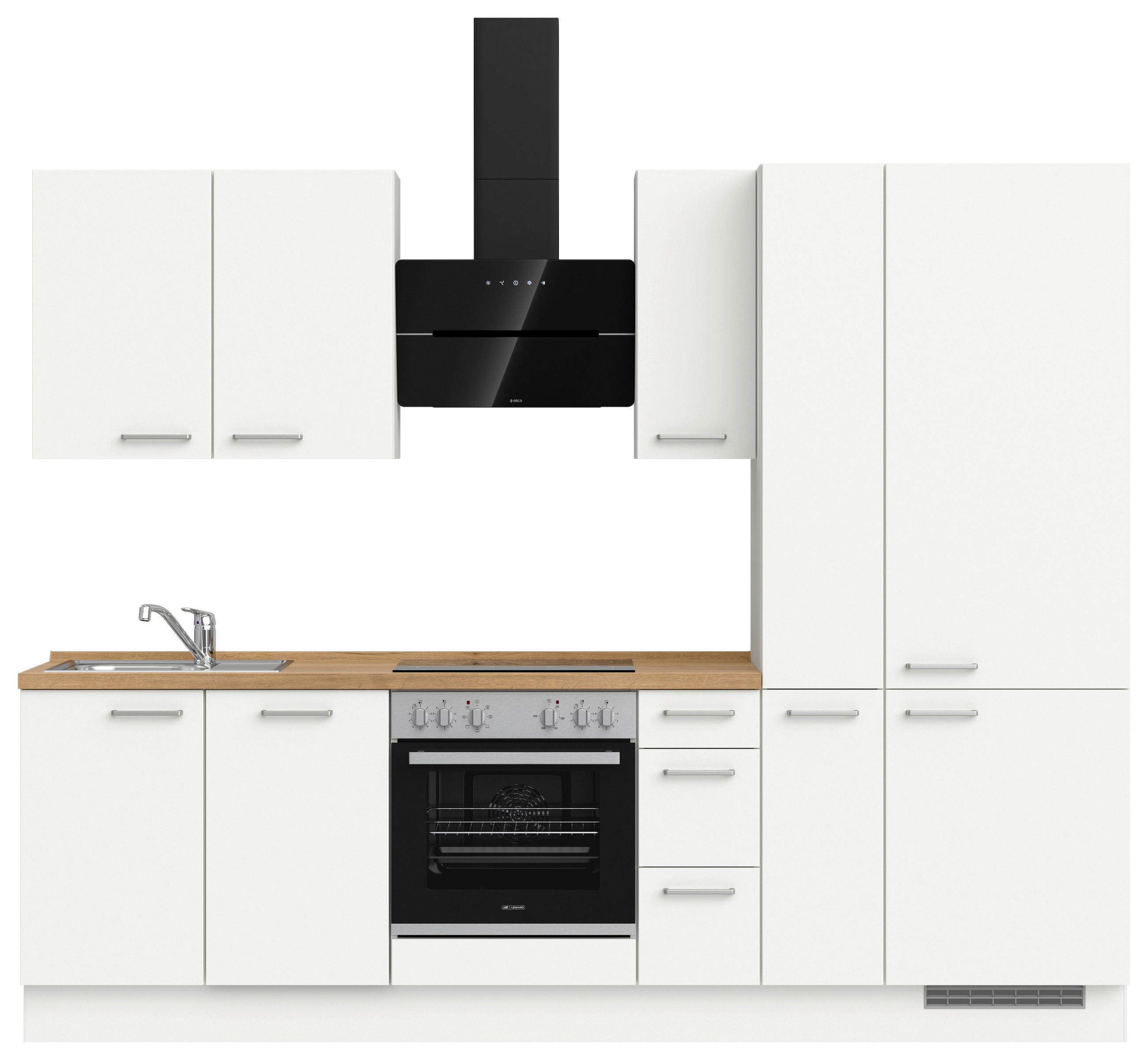 KÜCHENLEERBLOCK 270 cm   in Weiß, Eichefarben  - Edelstahlfarben/Eichefarben, MODERN, Holzwerkstoff/Metall (270cm) - Nobilia