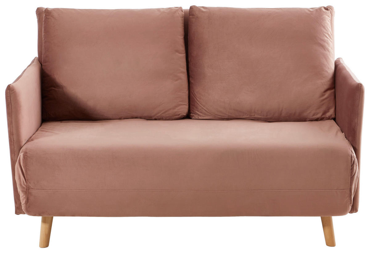 SCHLAFSOFA Samt Altrosa  - Altrosa/Naturfarben, Design, Holz/Kunststoff (132/82/91cm) - Livetastic