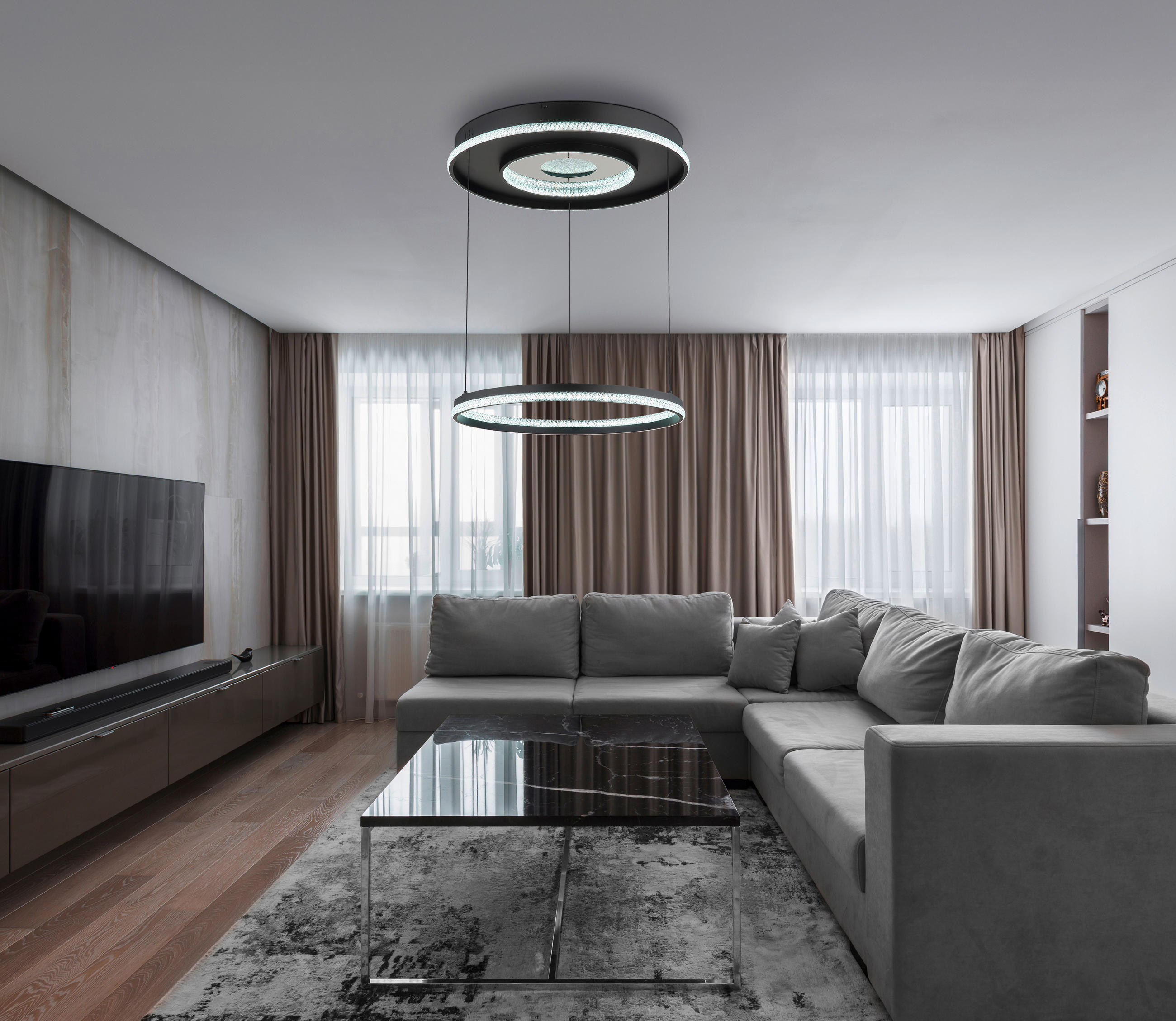 LED-HÄNGLAMPA MARSH 60/12-120 cm  - klar/svart, Design, metall/plast (60/12-120cm) - Globo