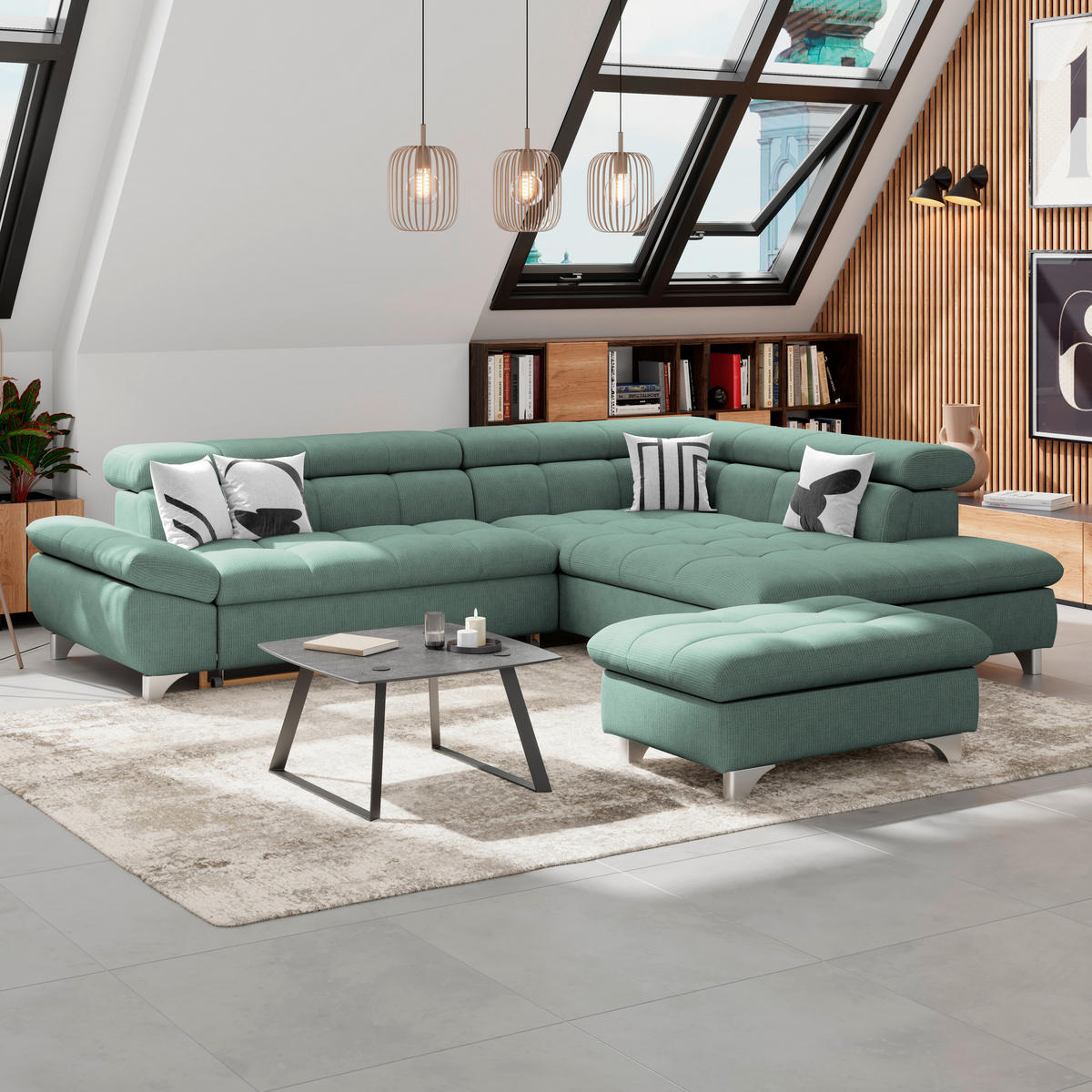 HOCKER Chenille Dunkelgrün  - Chromfarben/Dunkelgrün, KONVENTIONELL, Textil/Metall (108/46/108cm) - Livetastic