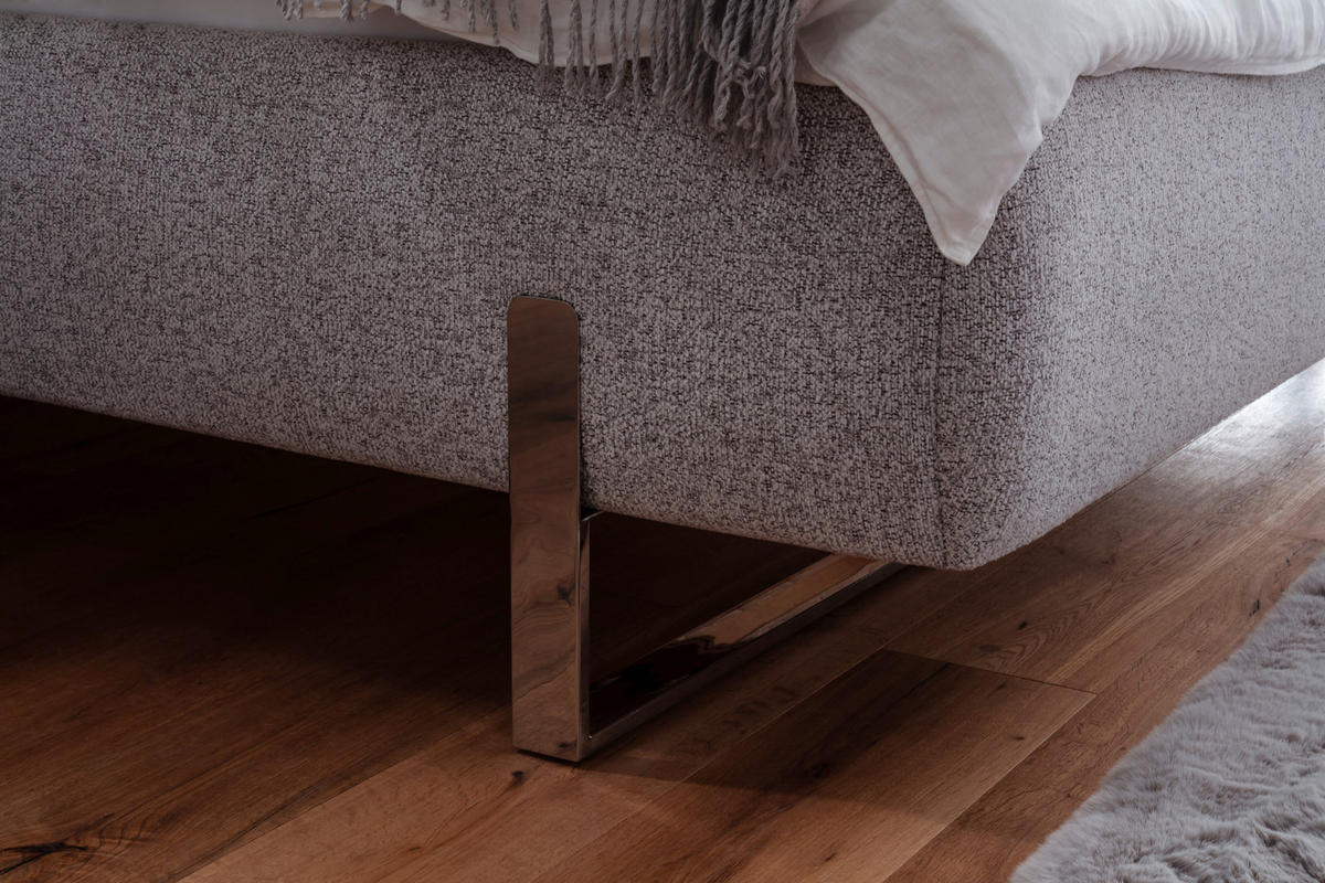 POLSTERBETT 140/200 cm,  in Hellgrau,  - Chromfarben/Hellgrau, Design, Textil/Metall (140/200cm) - Esposa