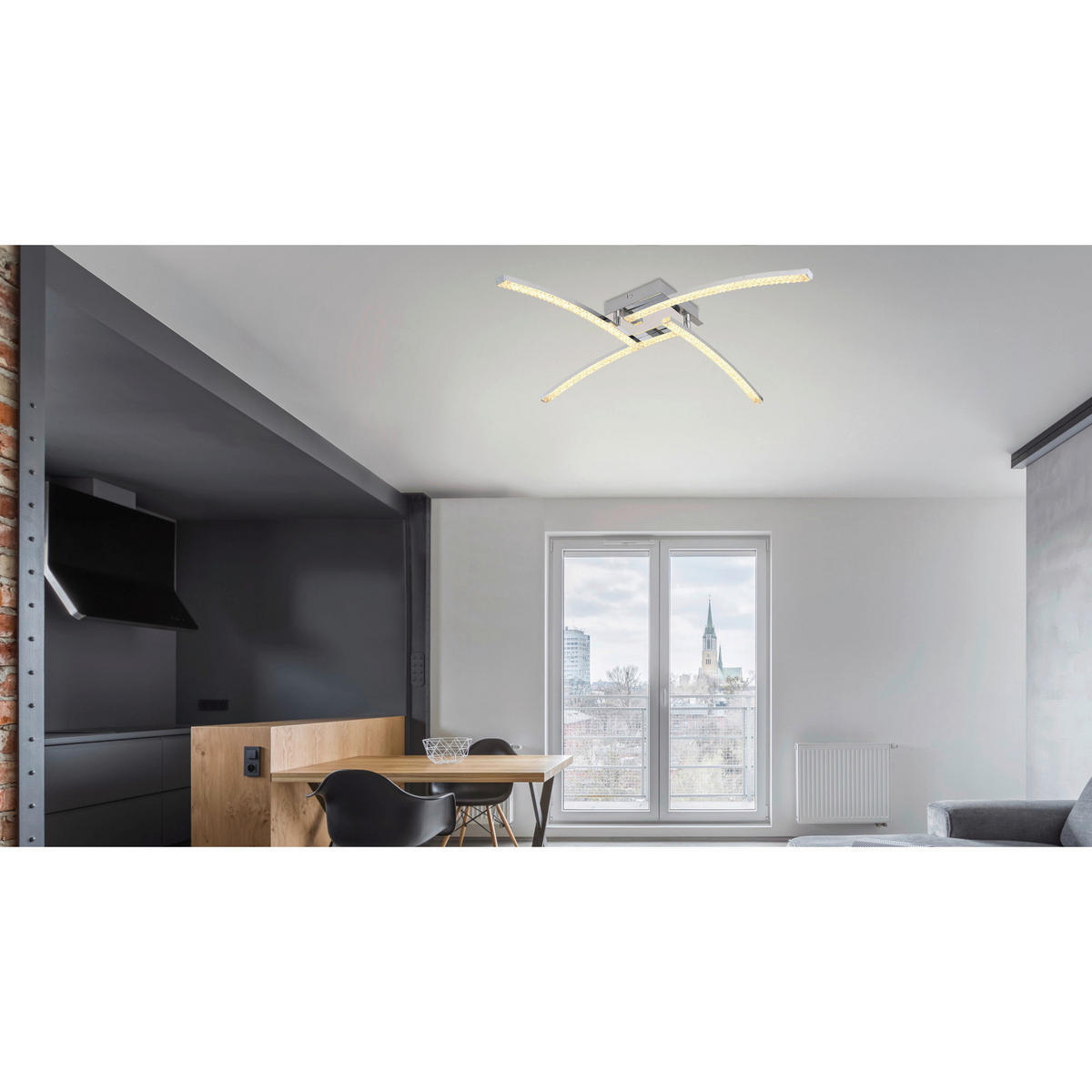 LED MENNYEZETI LÁMPA - krómszínű, Design, műanyag/fém (69/69/10.5cm)