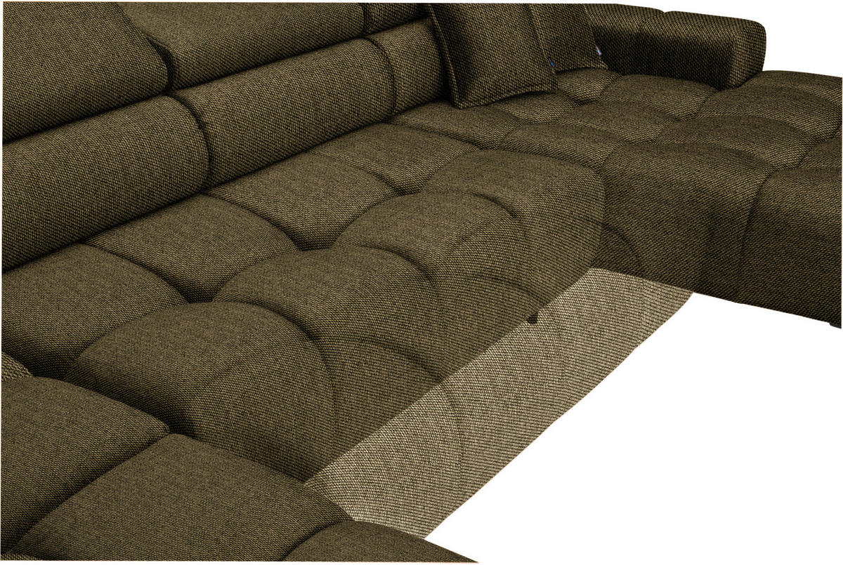WOHNLANDSCHAFT in Webstoff Olivgrün  - Schwarz/Olivgrün, Design, Textil/Metall (216/385/177cm) - Welnova