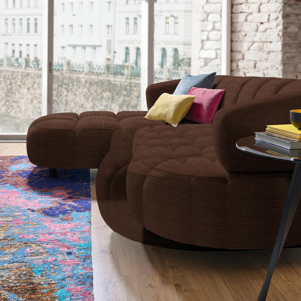 ECKSOFA in Cord, Velours Dunkelbraun  183/284 cm  - Dunkelbraun/Schwarz, Design, Holz/Textil (183/284cm) - Welnova