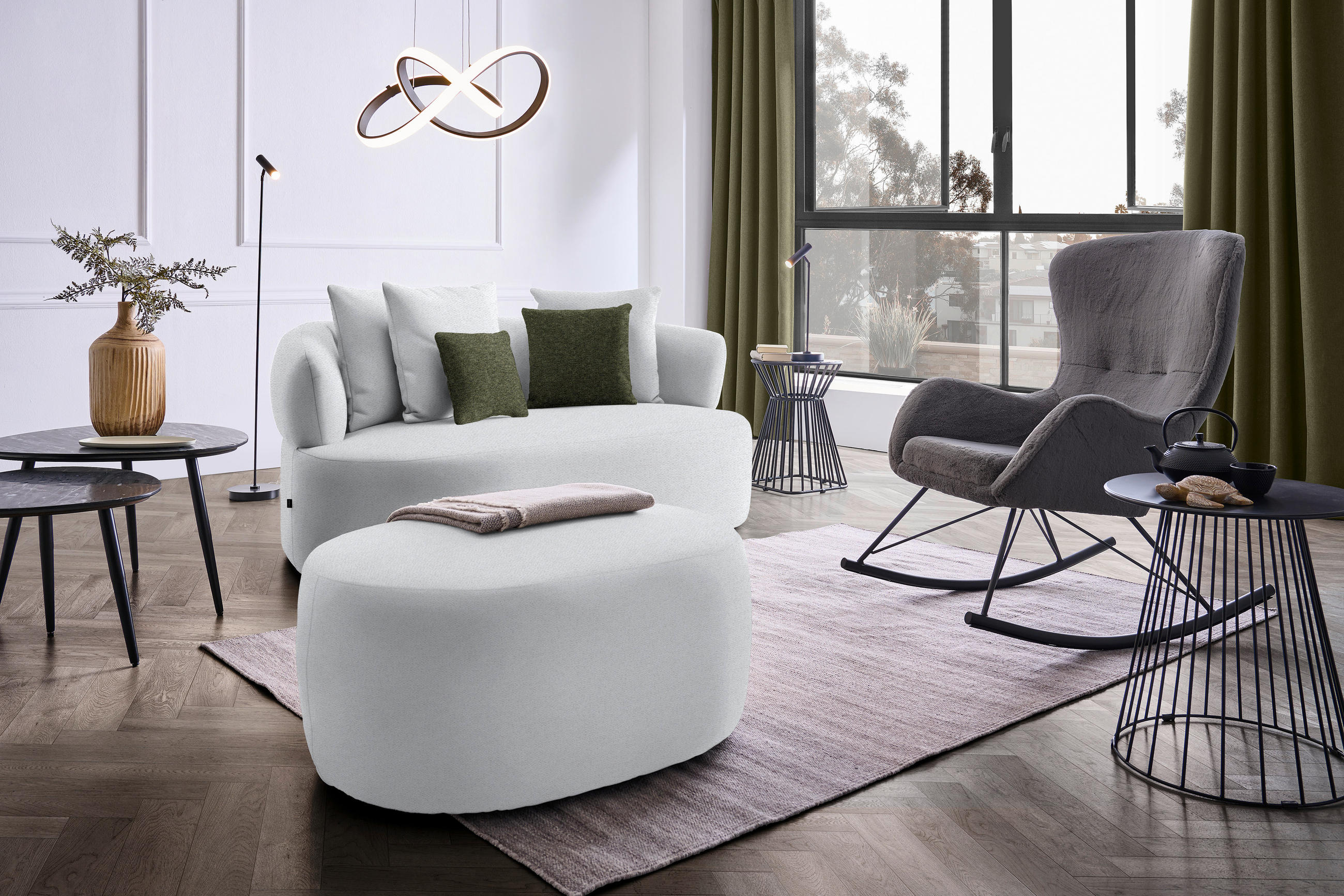 2-SITZER-SOFA in Chenille Hellgrau  - Hellgrau/Schwarz, MODERN, Kunststoff/Textil (177/86/105cm) - Hom`in