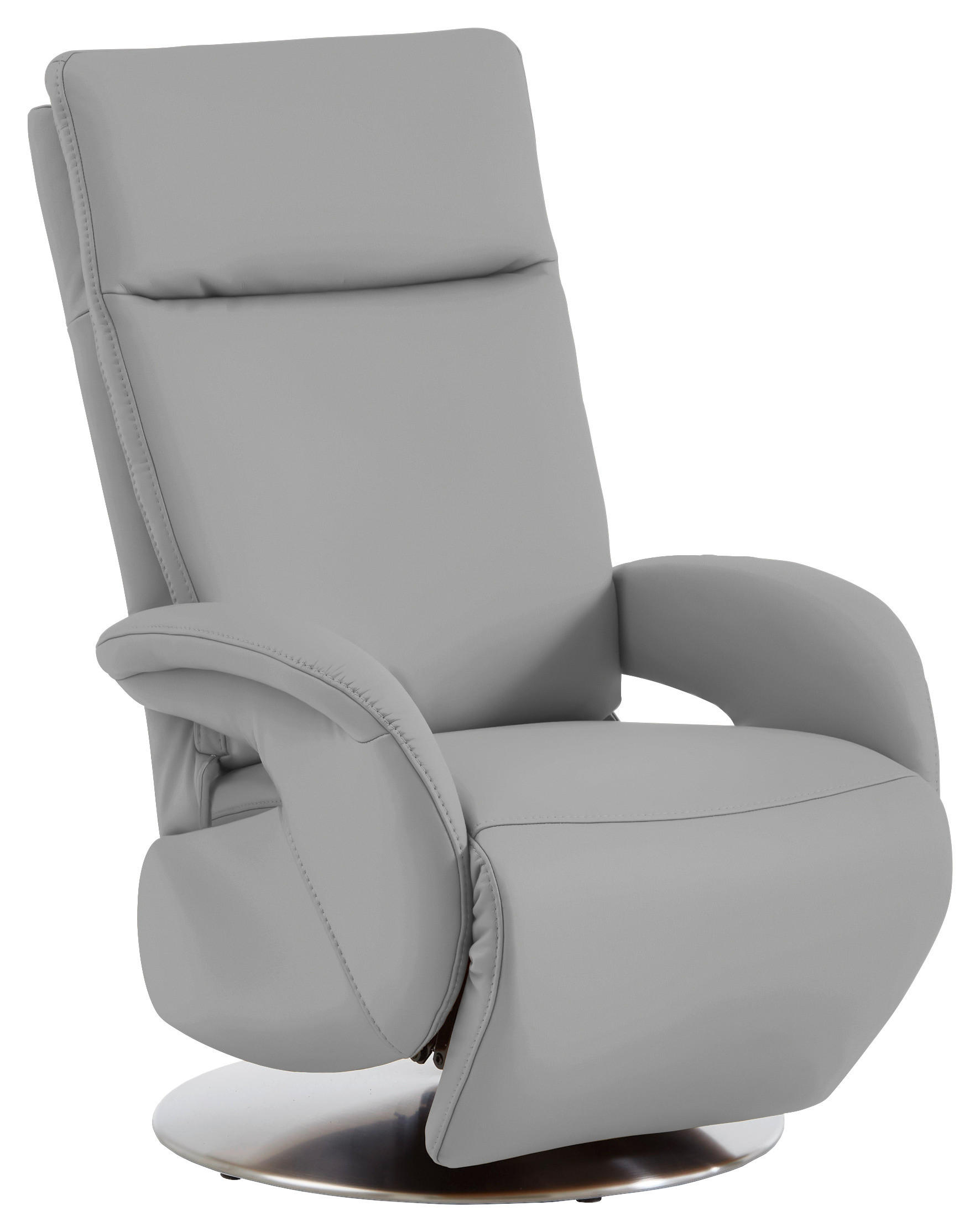 RELAXSESSEL in Leder Hellgrau  - Edelstahlfarben/Hellgrau, Design, Leder/Metall (70/108/80cm) - Cantus