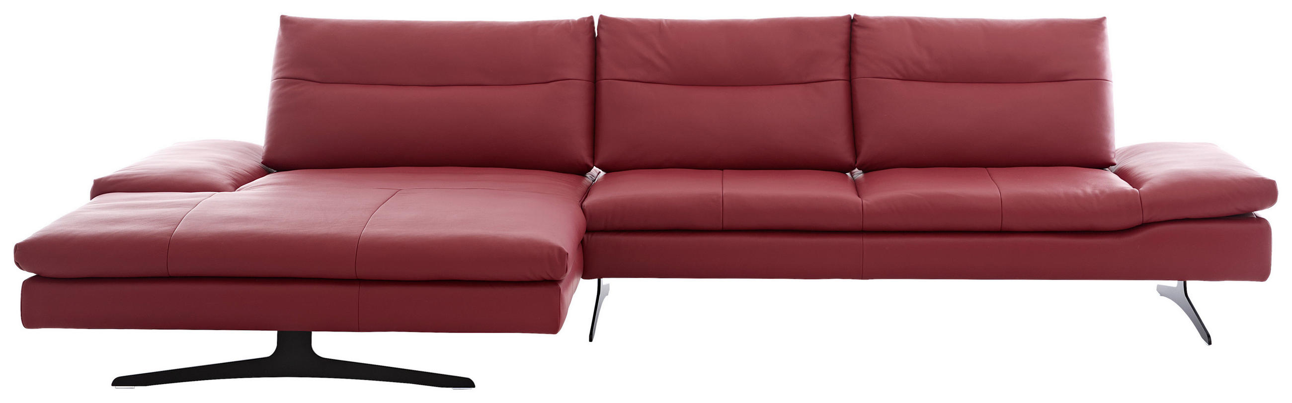 ECKSOFA Rot Echtleder  - Rot/Schwarz, MODERN, Leder/Metall (158/342cm) - Chilliano