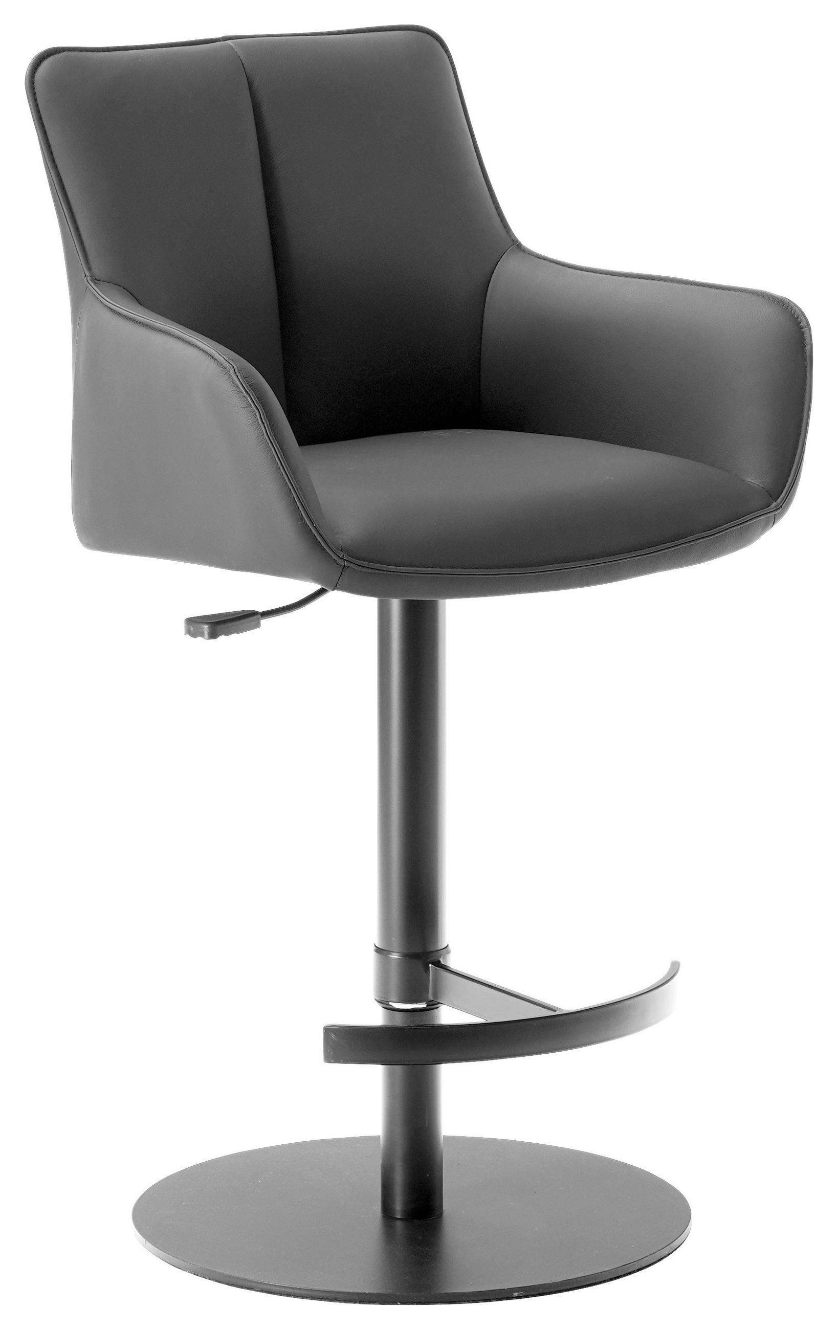 BARHOCKER Echtleder Schwarz Eisen Sitzfläche 360° drehbar, inklusive Armlehnen  - Schwarz, Design, Leder/Metall (54/92-112/55cm) - Novel