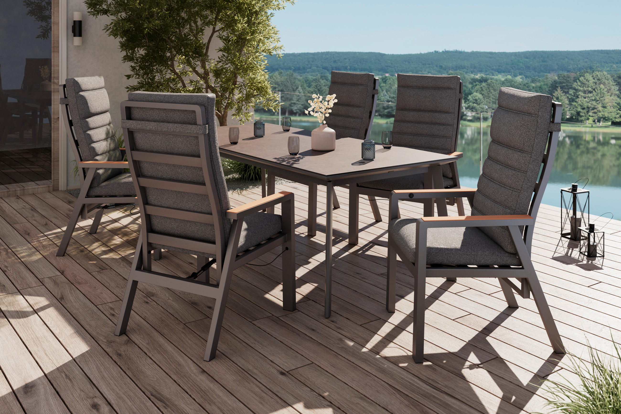 GARTENTISCH Metall, Glas  - Anthrazit, MODERN, Glas/Metall (220/76/100cm) - Ambia Garden