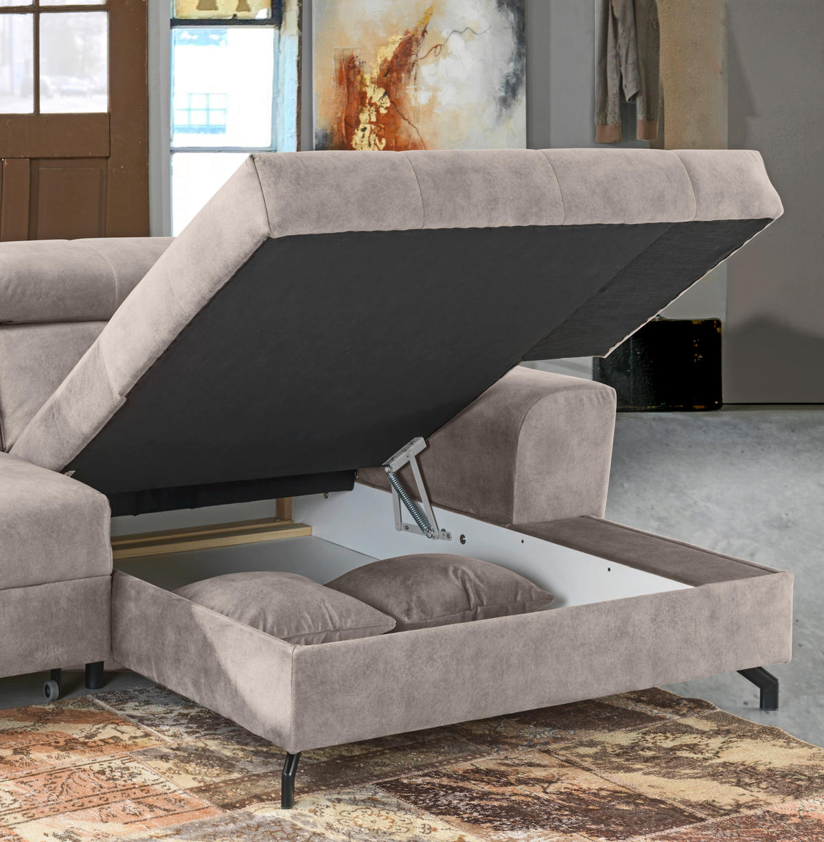SAROKKANAPÉ textil bézs  - bézs/fekete, Design, textil/fém (267/181cm) - Carryhome