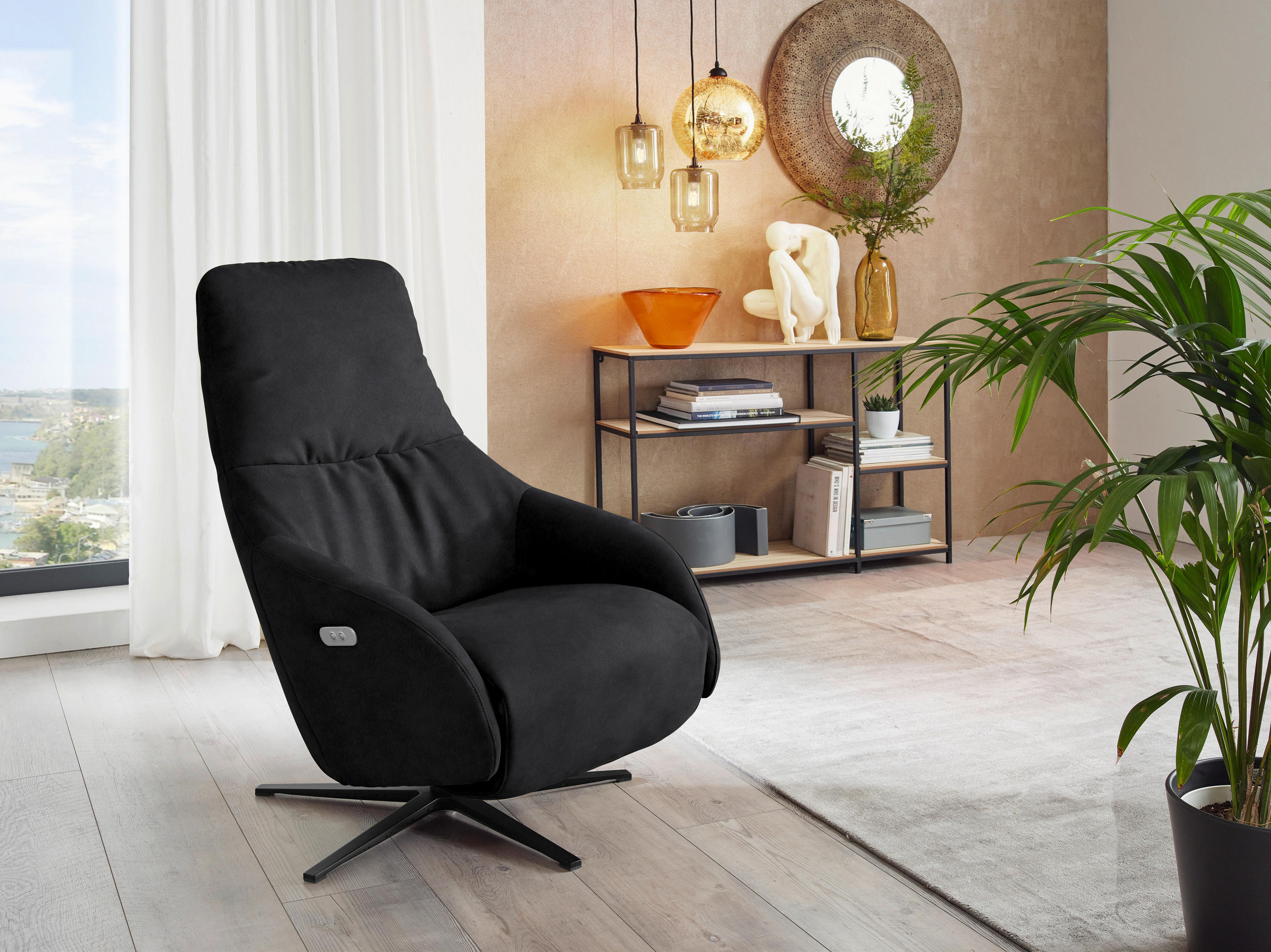 RELAXSESSEL in Textil Schwarz  - Schwarz, Design, Textil/Metall (77/108/95cm) - Chilliano
