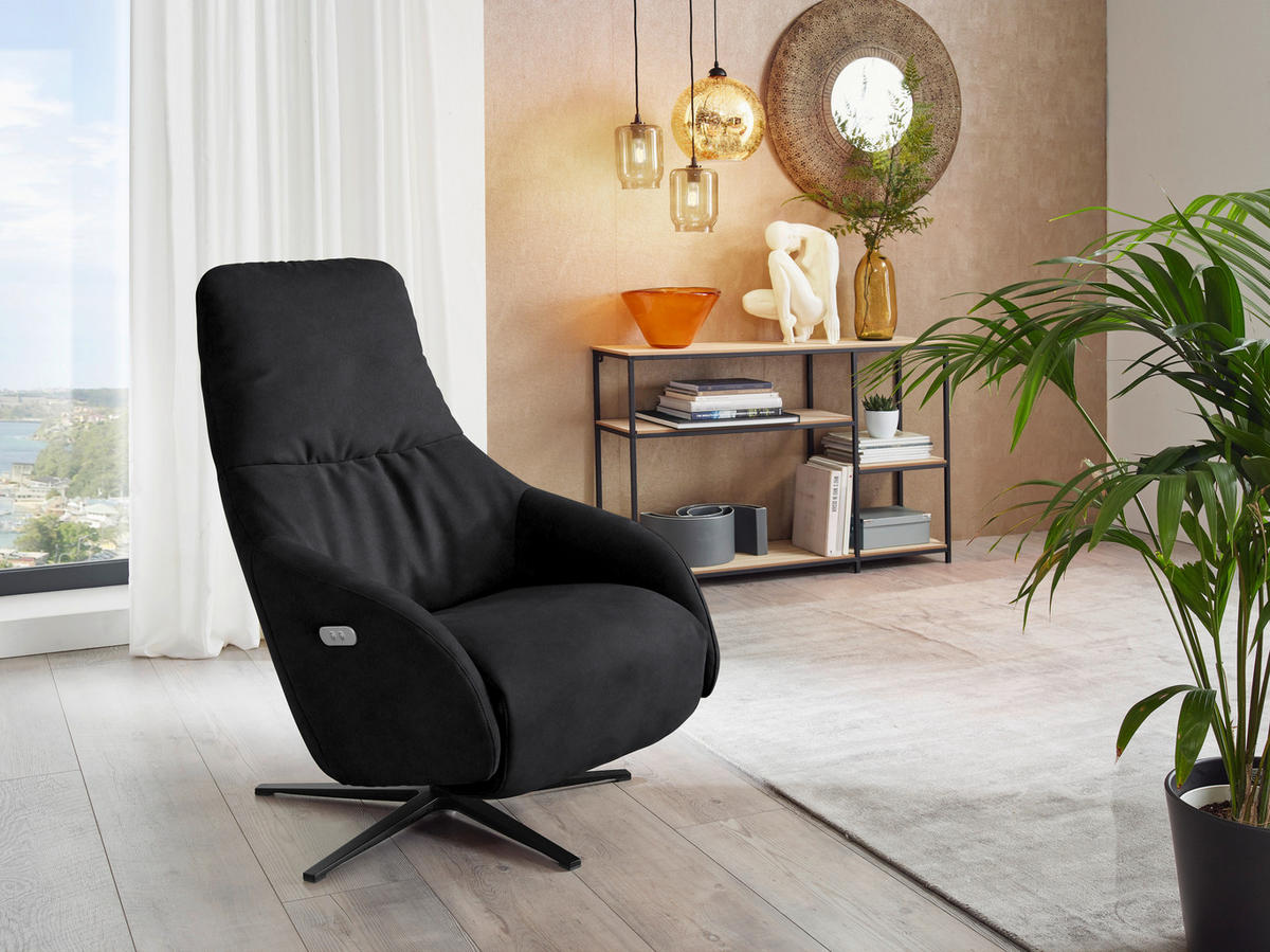 RELAXSESSEL in Textil Schwarz  - Schwarz, Design, Textil/Metall (77/108/95cm) - Chilliano
