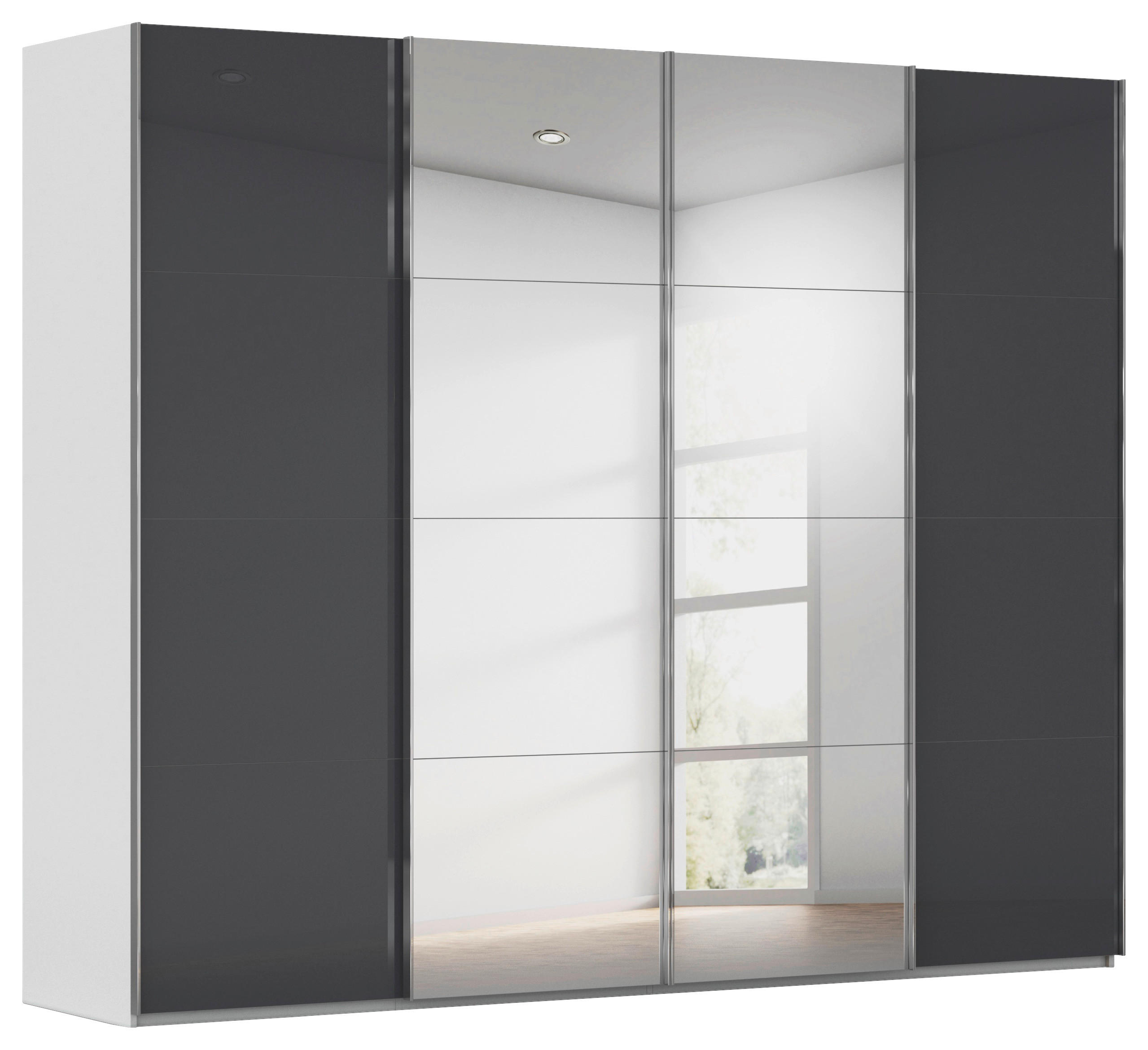 SCHWEBETÜRENSCHRANK 271/235/68 cm 4-türig Schwarz, Seidengrau  - Chromfarben/Seidengrau, Design, Glas/Holzwerkstoff (271/235/68cm) - Novel