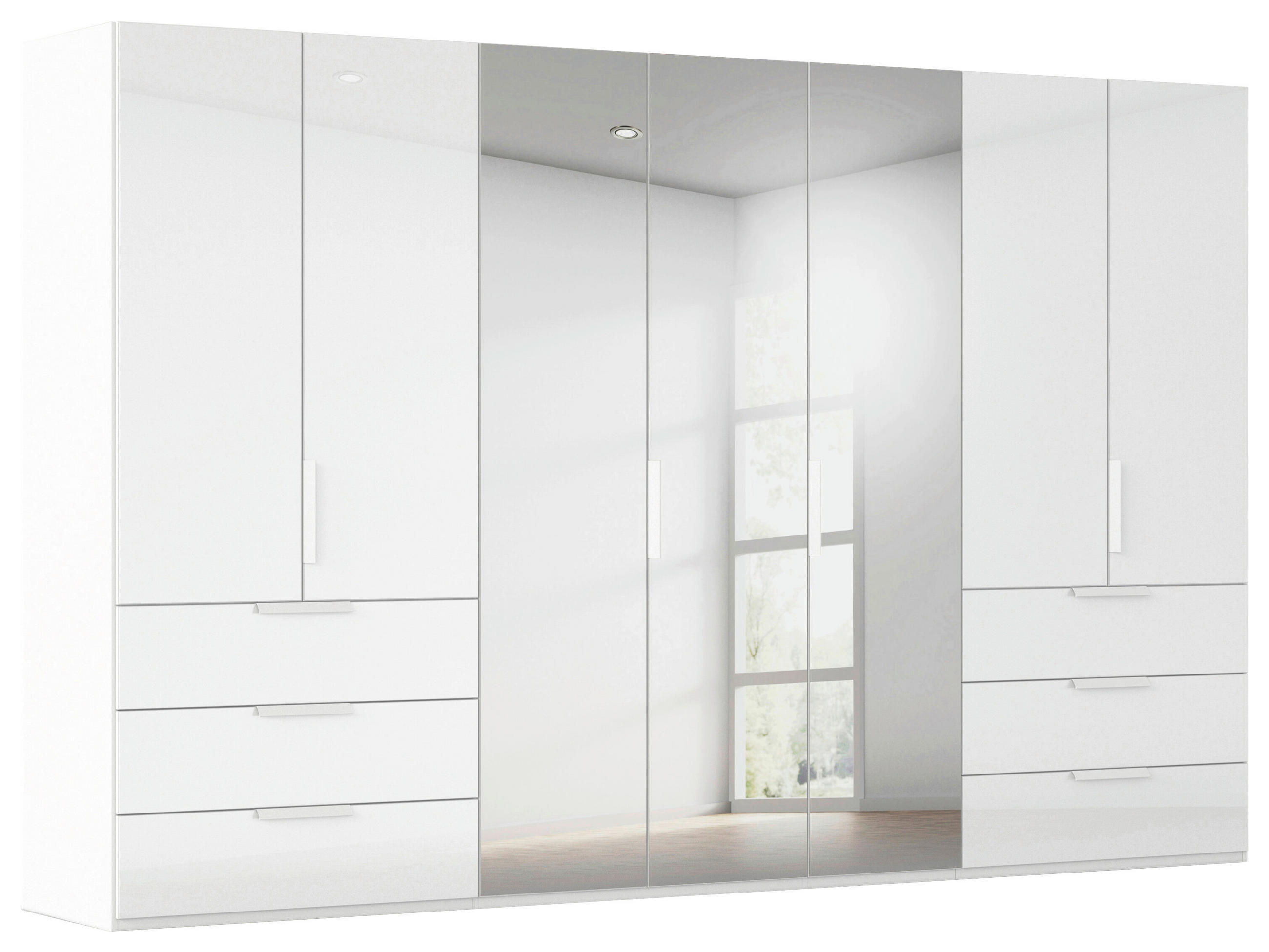 DREHTÜRENSCHRANK 350/235/61 cm,  in Weiß, 7-türig  - Weiß, Basics, Glas/Holzwerkstoff (350/235/61cm) - Novel