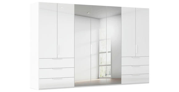 DREHTÜRENSCHRANK 350/235/61 cm,  in Weiß, 7-türig  - Weiß, Basics, Glas/Holzwerkstoff (350/235/61cm) - Novel