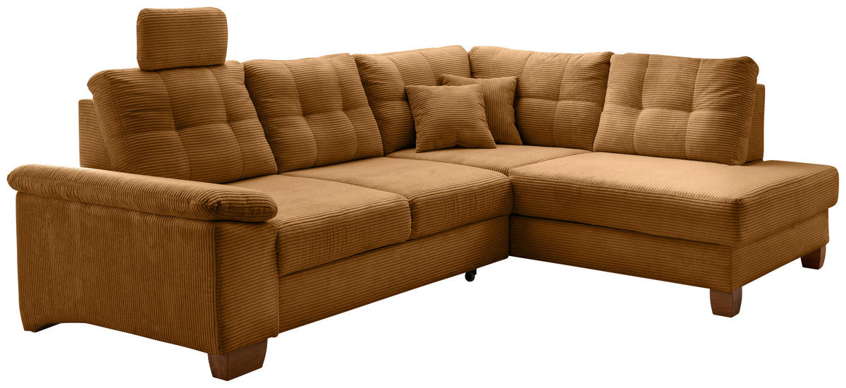 ECKSOFA in Cord Goldfarben  - Goldfarben/Naturfarben, Modern, Holz/Textil (274/206cm) - Livetastic