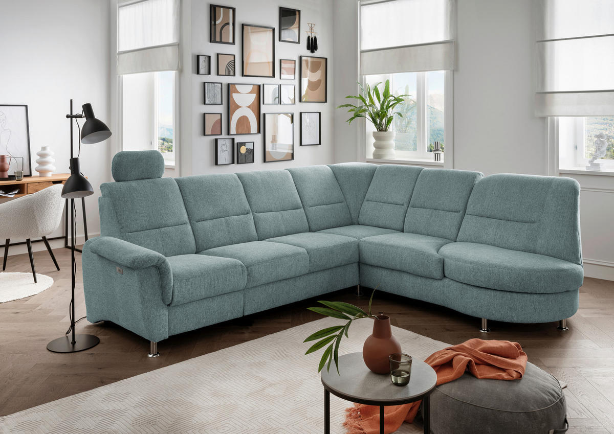 ECKSOFA Blau Chenille  - Chromfarben/Blau, MODERN, Textil/Metall (275/236cm) - Livetastic