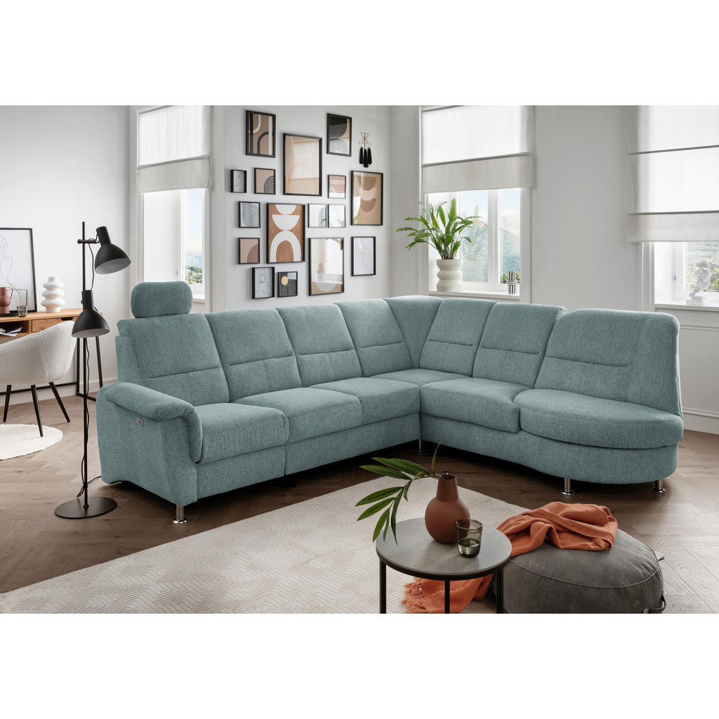 Thumbnail - Livetastic Ecksofa, Blau, Textil, Uni, 6-Sitzer, Ottomane rechts, L-Form, 275x236 cm, Made in EU, Relaxfunktion, seitenv...