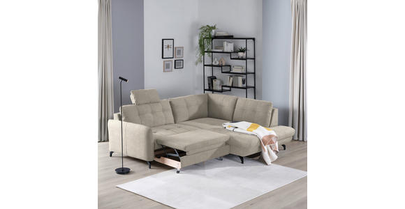 ECKSOFA in Flachgewebe, Leinenoptik Beige  - Beige/Schwarz, Design, Textil/Metall (247/208cm) - Xora