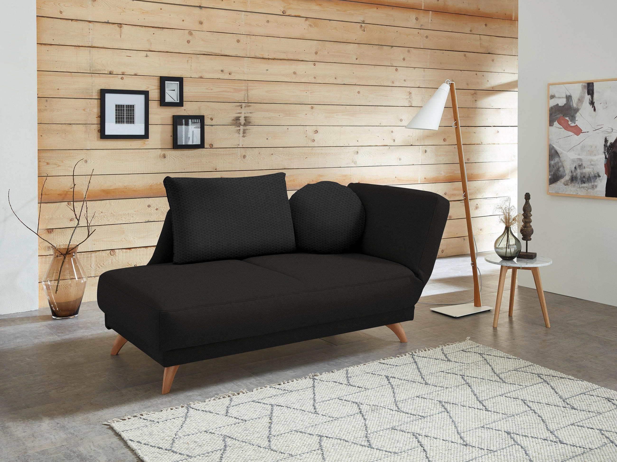 RÉCAMIERE in Flachgewebe Schwarz - Schwarz, Design, Holz/Textil (205/87/94cm) - Bali