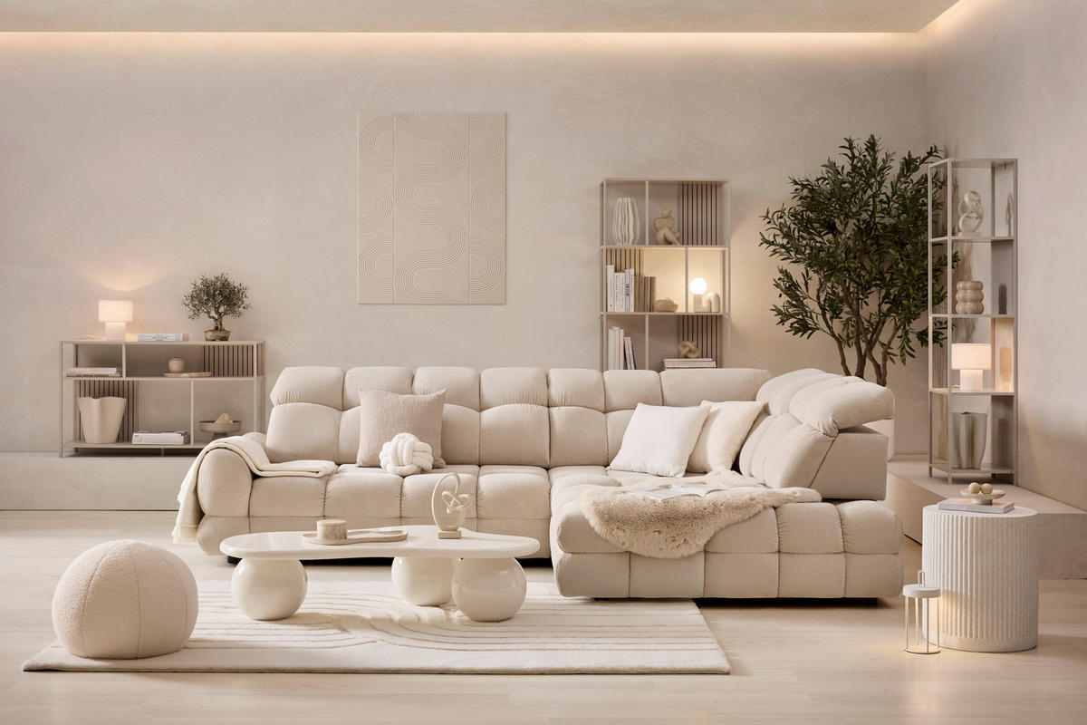 HÖRNSOFFA i vävt tyg beige  - beige/svart, Modern, trämaterial/trä (302/217cm) - Livetastic