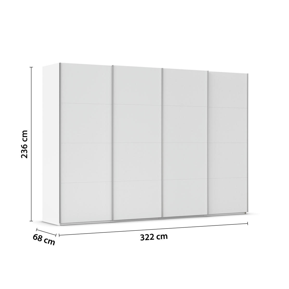 SCHWEBETÜRENSCHRANK 322/236/68 cm 4-türig Weiß  - Alufarben/Weiß, Basics, Holzwerkstoff/Metall (322/236/68cm) - Novel