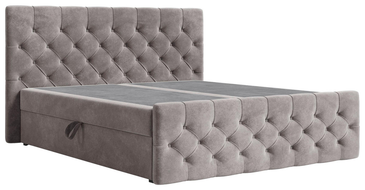 BOXBETT 140/200 cm,  in Taupe, Bettkasten, Topper, H2 + H3 = mittel + fest  - Taupe/Schwarz, MODERN, Holz/Kunststoff (140/200cm) - MID.YOU