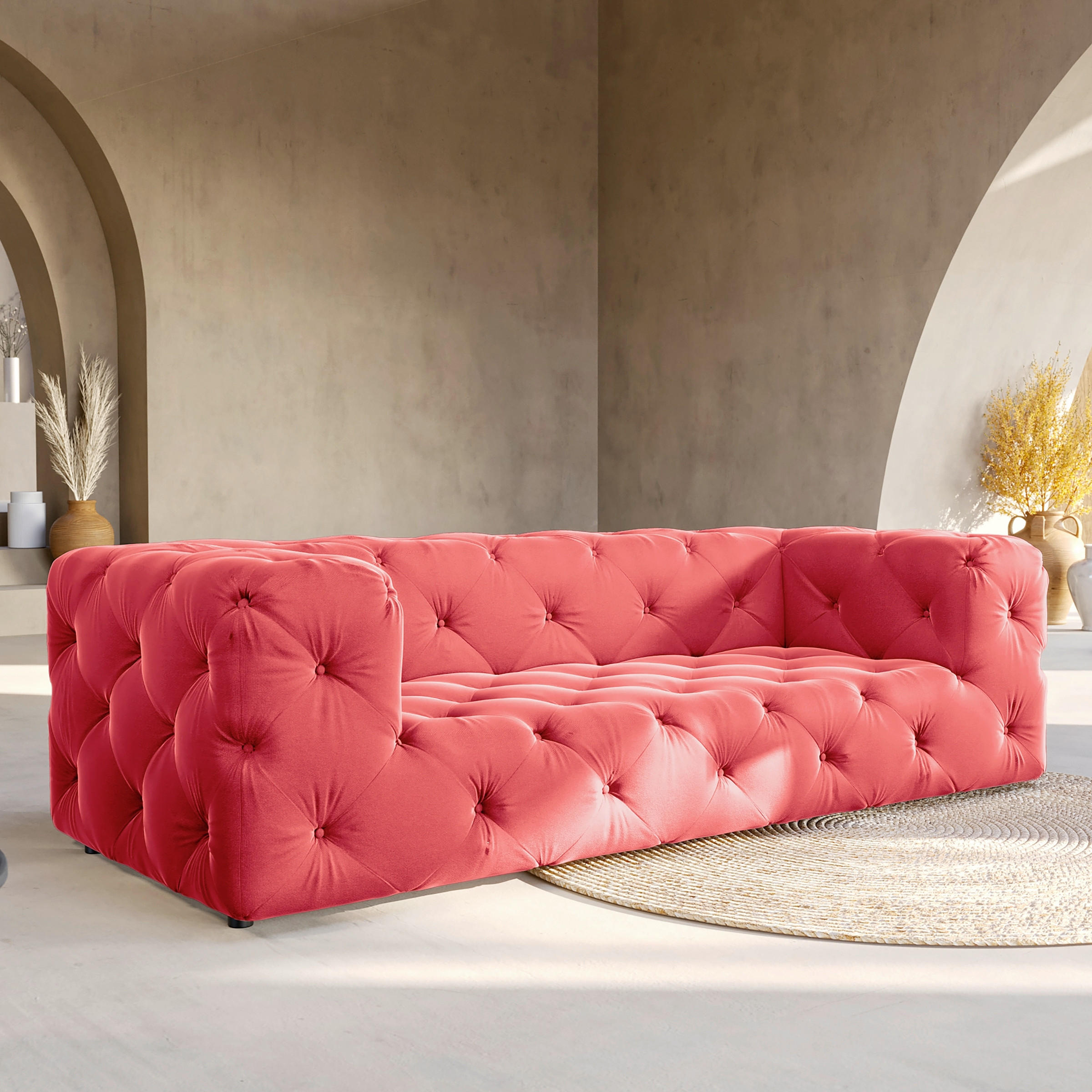 3-SITZER-SOFA Samt Rot  - Rot/Schwarz, Design, Kunststoff/Textil (230/71/100cm) - P & B