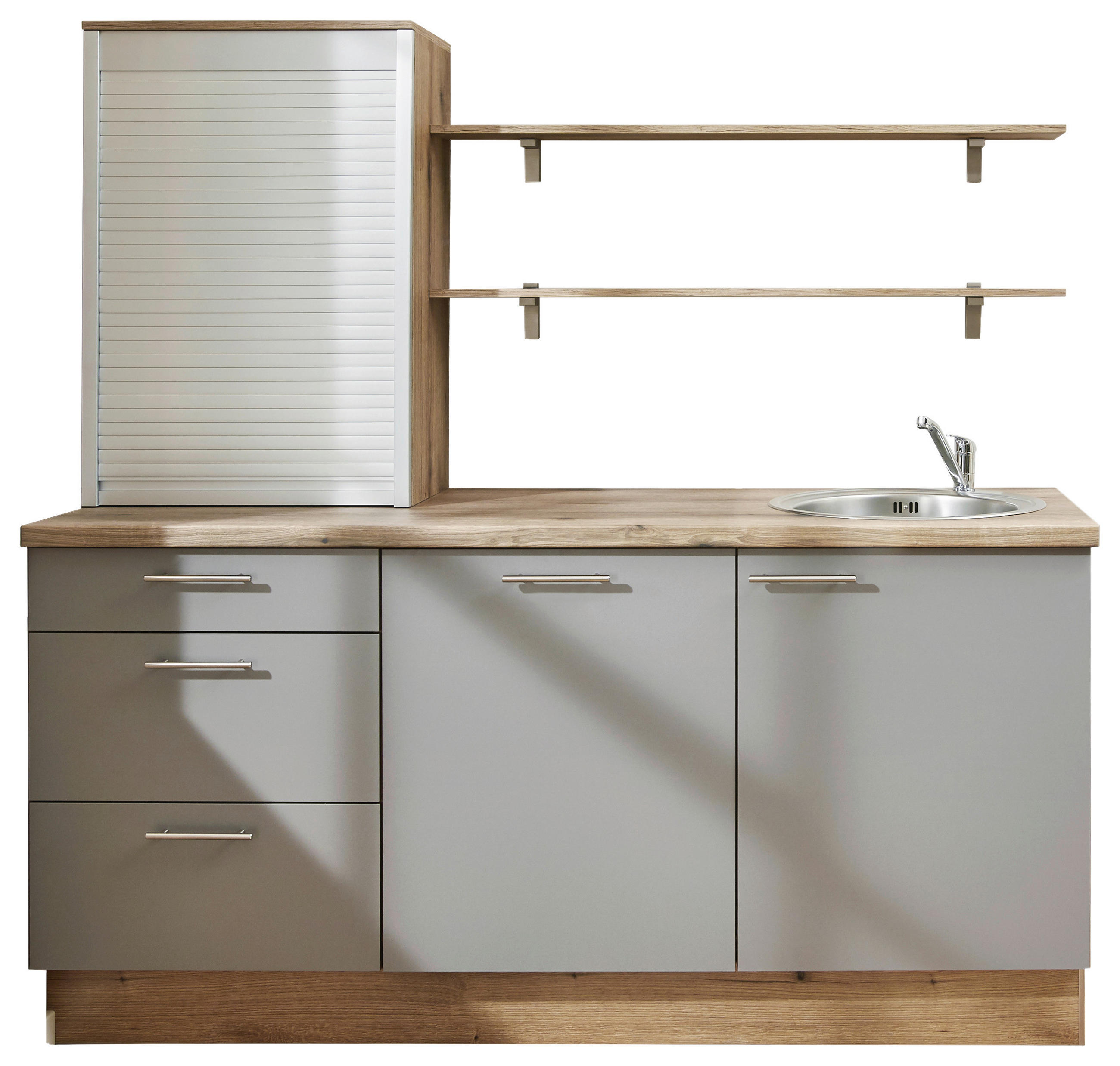 KÜCHENBLOCK 180 cm   in Grau, Eichefarben  - Edelstahlfarben/Eichefarben, Design, Holzwerkstoff/Metall (180cm) - Pino