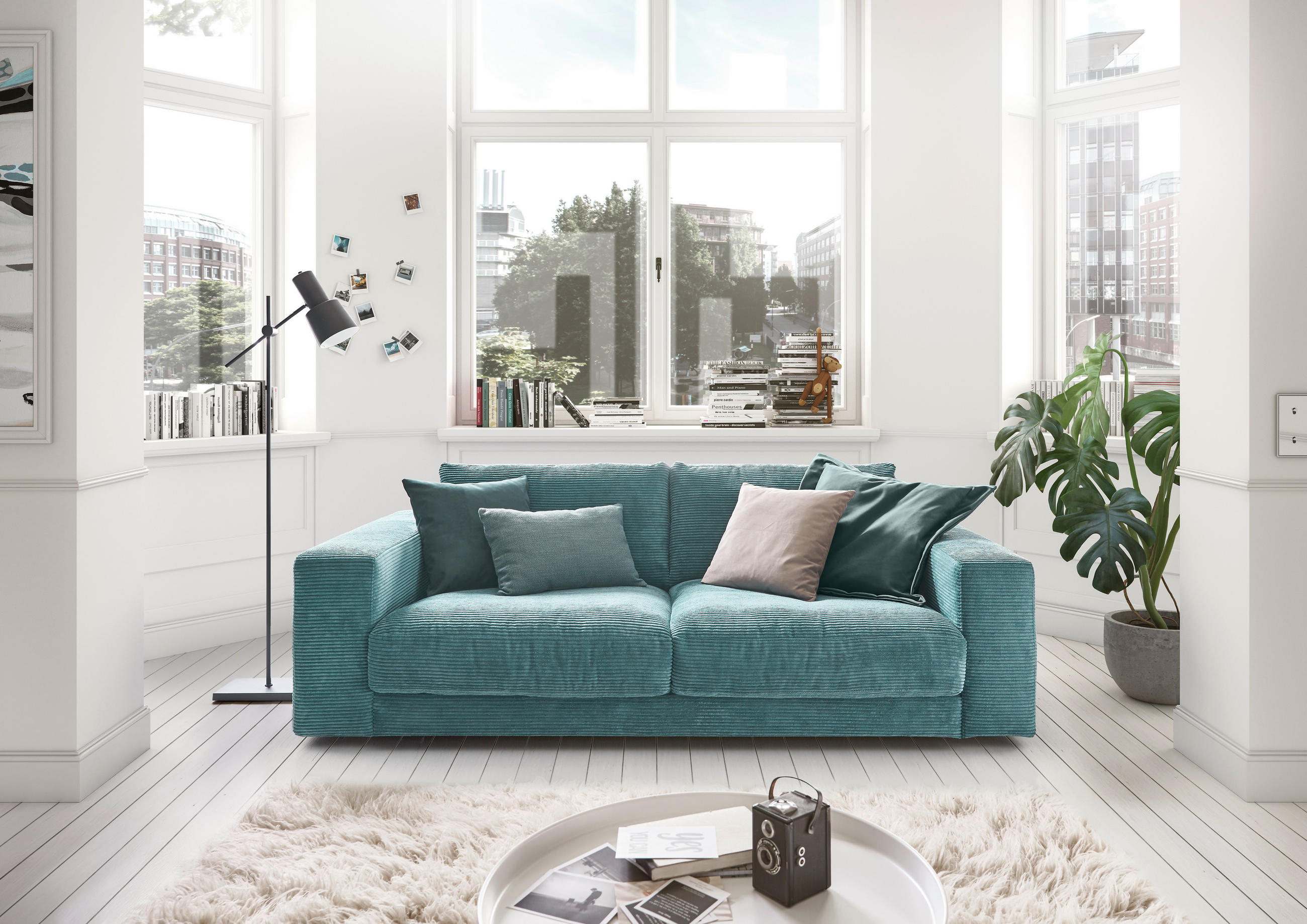 2-SITZER-SOFA Cord Petrol - Petrol/Schwarz, Design, Kunststoff/Textil (230/85/127cm) - Hom`in