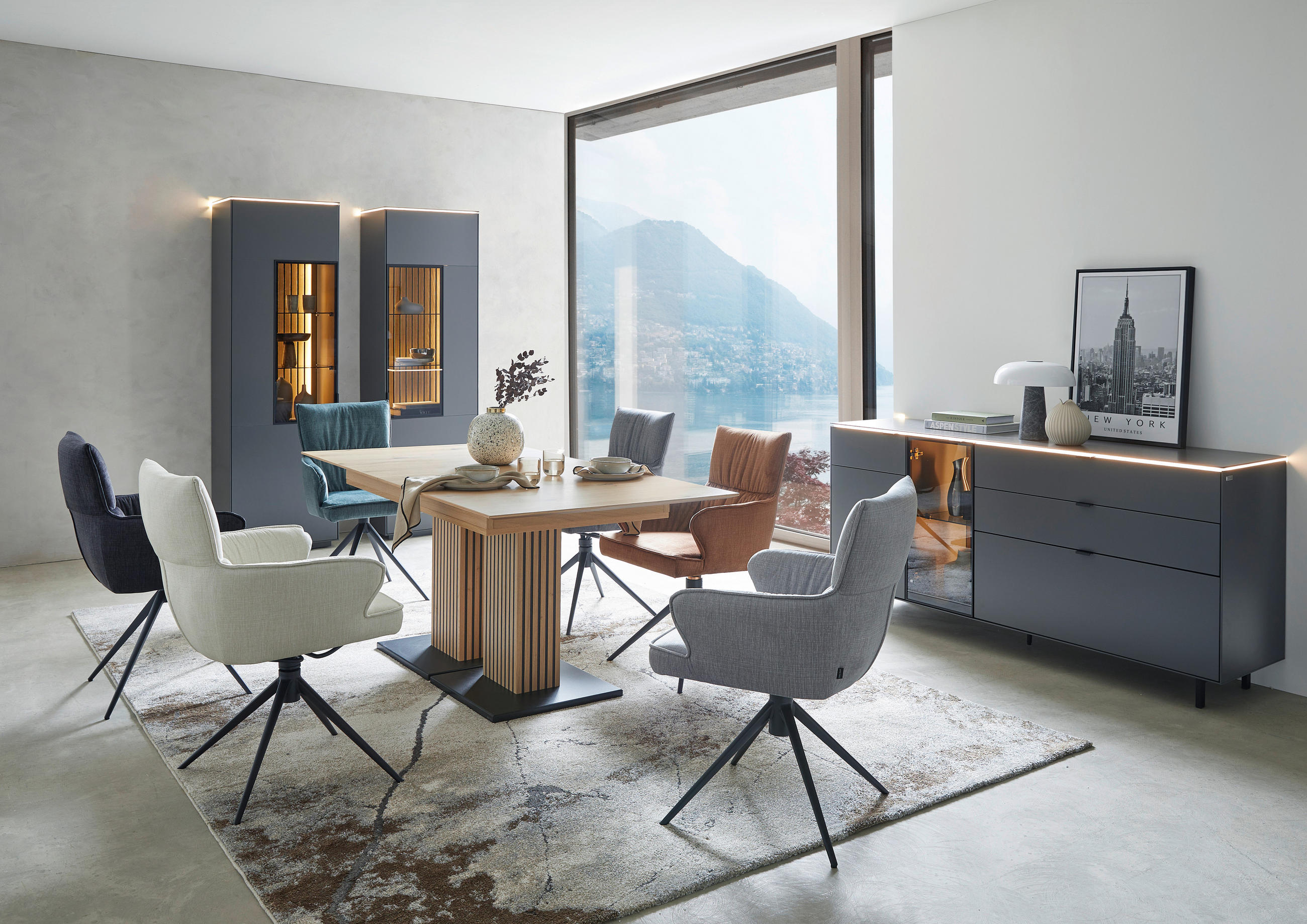 ESSTISCH in Holzwerkstoff 180-300/90/76 cm  - Eiche Bianco/Schwarz, Design, Holzwerkstoff (180-300/90/76cm) - Dieter Knoll