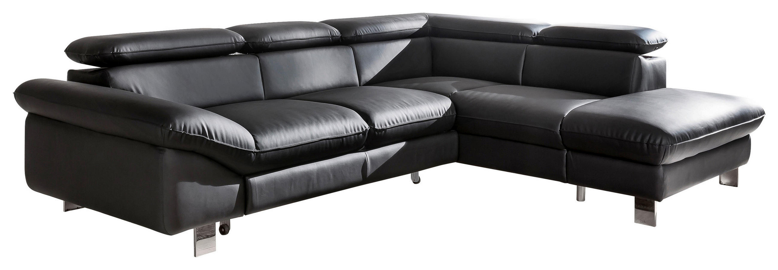WOHNLANDSCHAFT Schwarz Lederlook  - Chromfarben/Schwarz, MODERN, Textil/Metall (266/214cm) - MID.YOU