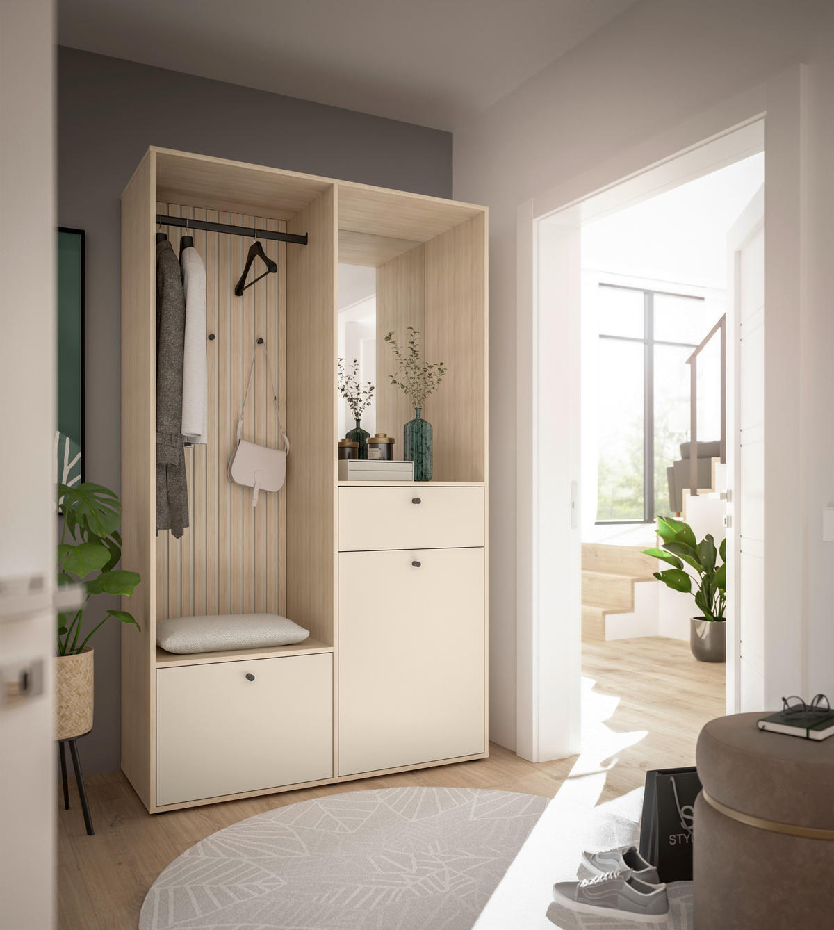 GARDEROBE 4-teilig  in 120/200/50 cm  - Kaschmir/Eichefarben, Design, Glas/Holzwerkstoff (120/200/50cm) - Xora