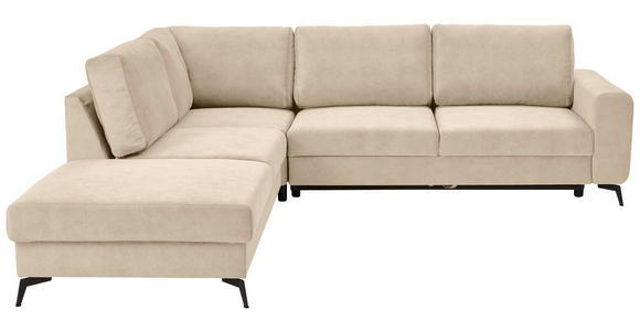 ECKSOFA Beige Chenille  inkl. Rückenkissen, Bettkasten, Schlaffunktion, Rücken echt, Liegefläche im Originalstoff  - Beige/Schwarz, KONVENTIONELL, Textil/Metall (257/275cm) - Carryhome